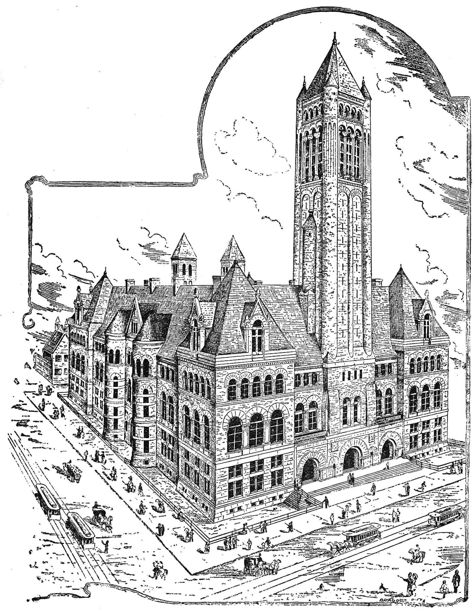 This 1888 illustration shows the Allegheny County Courthouse shortly after its completion, a building H. H. Richardson later called his "great achievement".