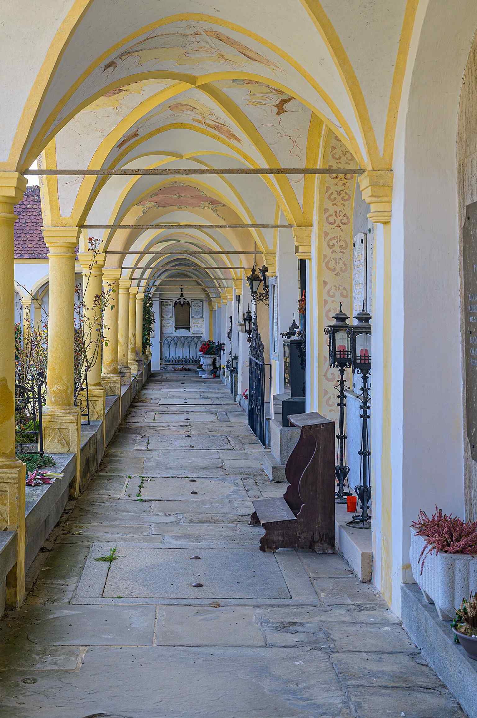 The renovated cemetery chapel, a reminder that a chapel was added to the site in the 17th century.