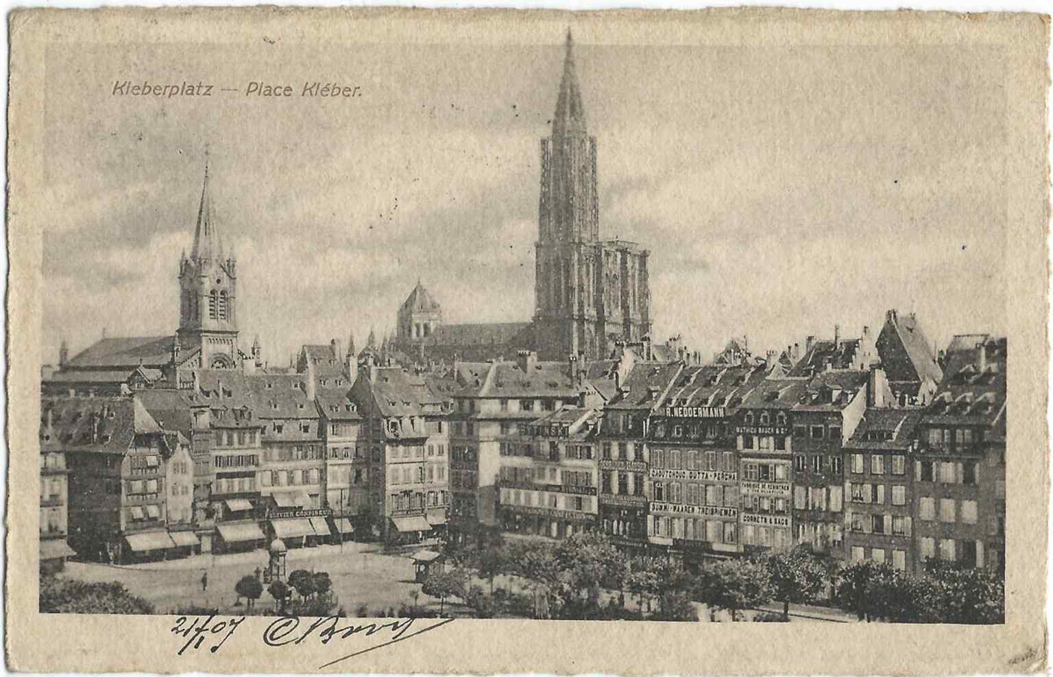 A postcard view of Strasbourg from the early 1900s, useful for showing how the Place Kléber area looked before modern redevelopment.