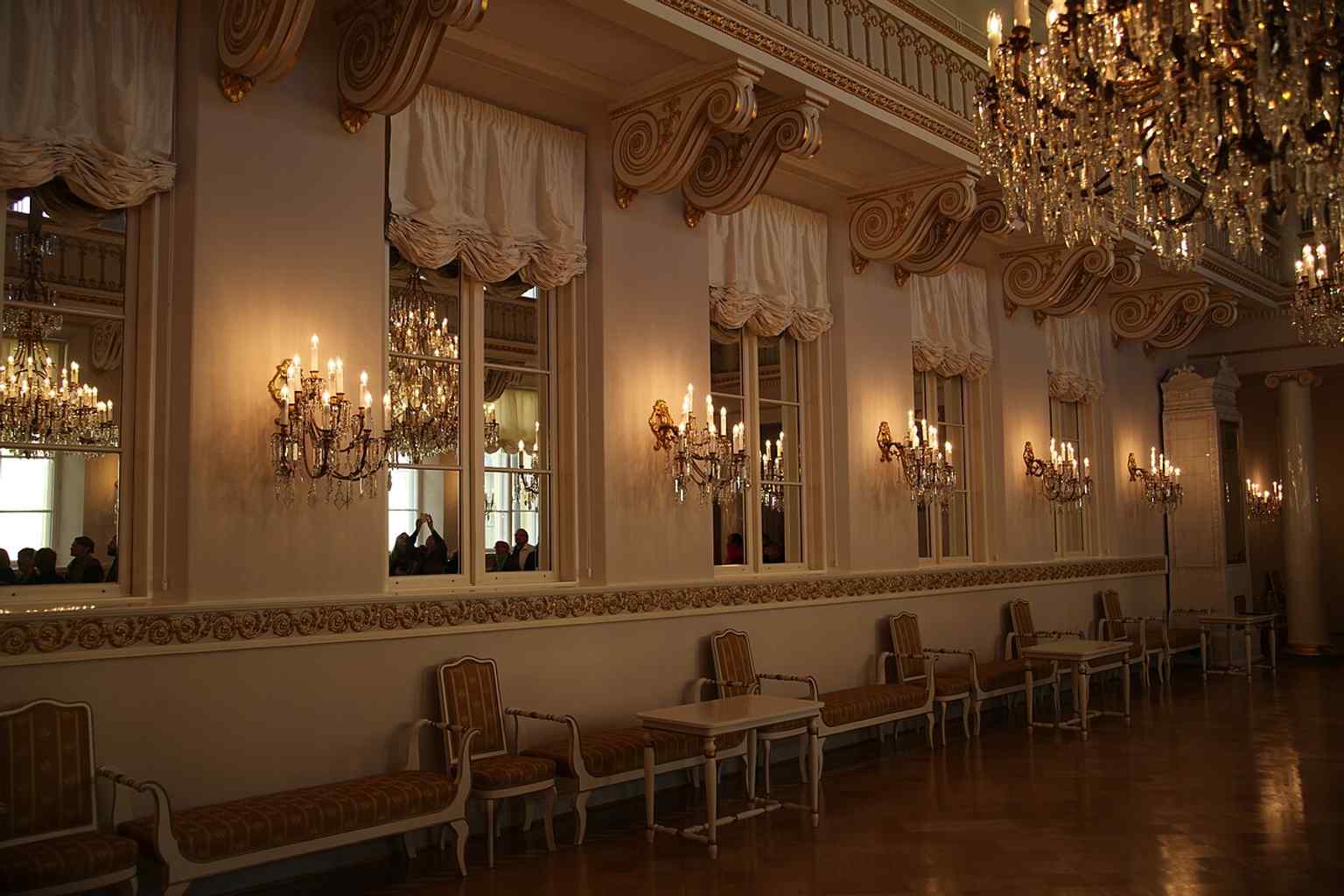 An interior hall in the palace, useful for showing the calm, formal atmosphere of the state rooms after the 2015 restoration.