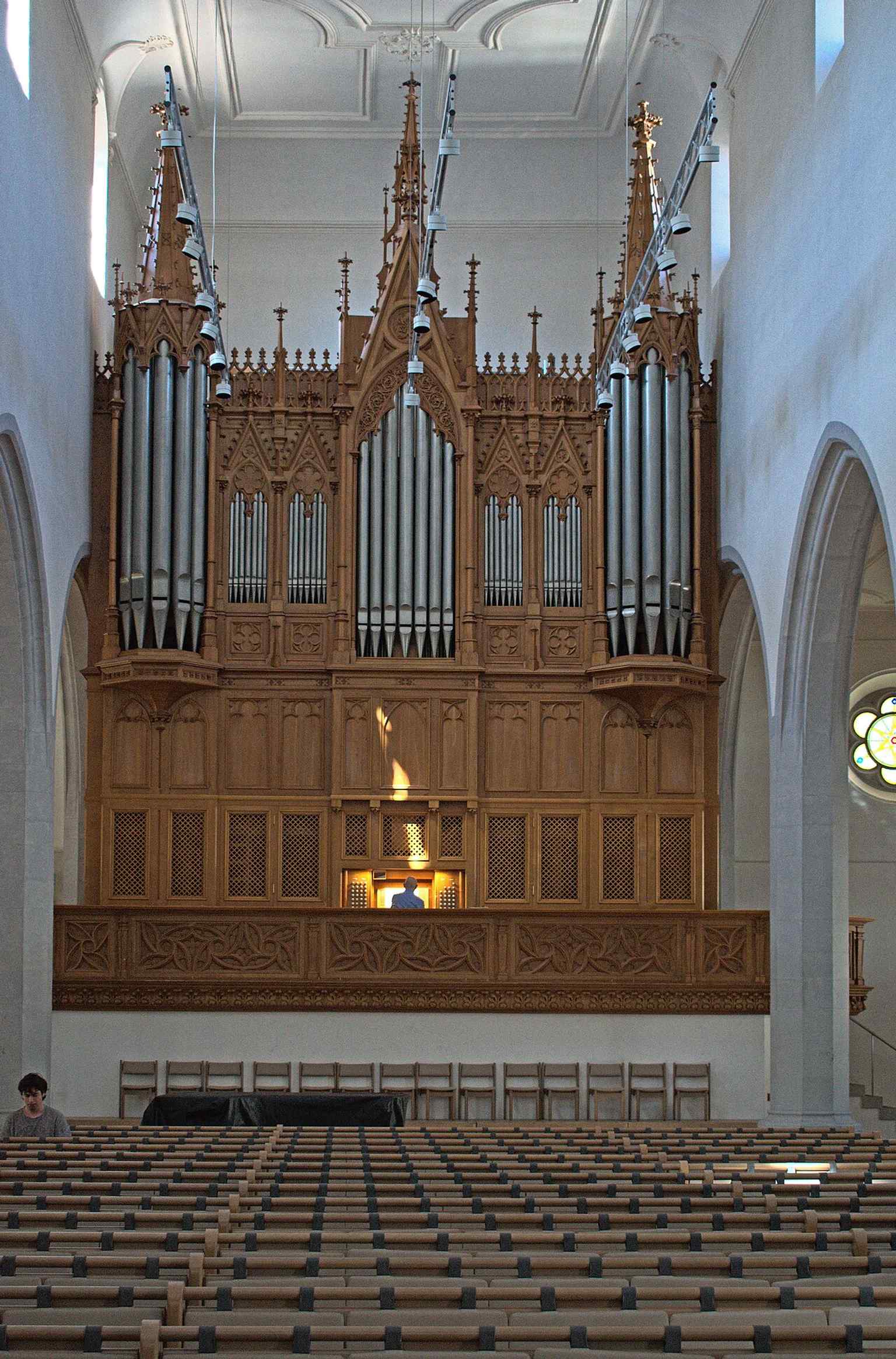 The west organ of St. Johann, a key part of the church’s concert life and the famous Kuhn organ tradition.