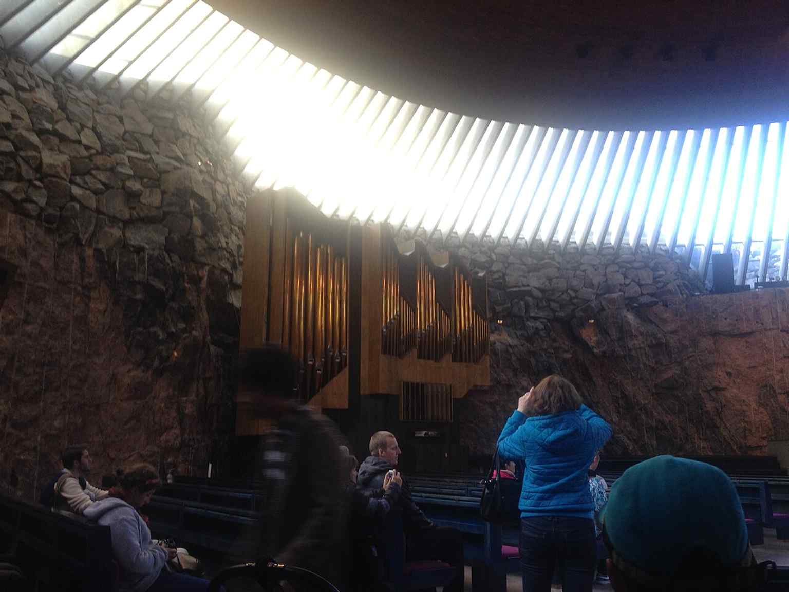 The organ inside Temppeliaukio Church — music is central here, and the building’s acoustics made it a prized concert hall.