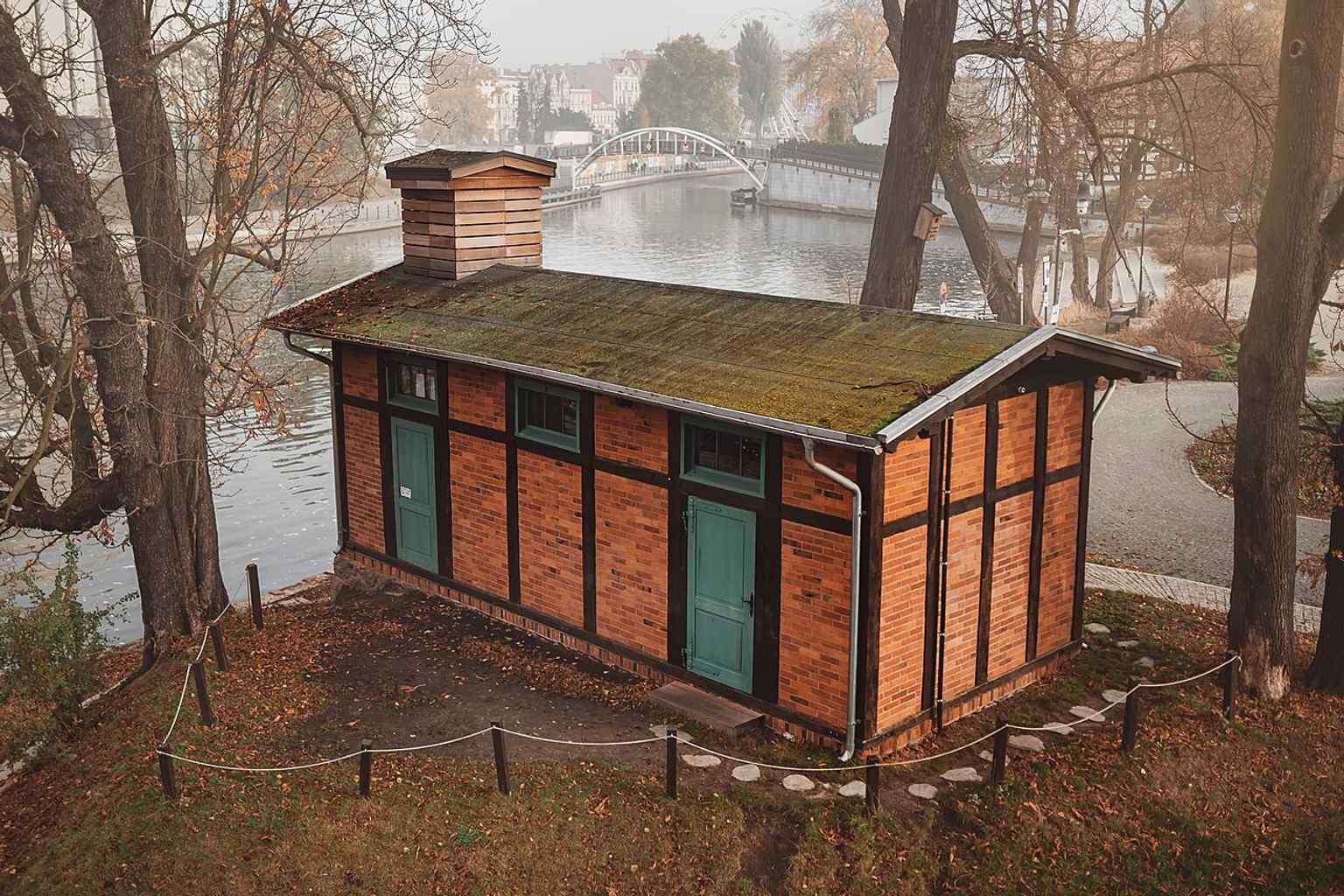 The former bathhouse area on Mill Island, part of the heritage buildings now used for cultural and museum purposes.