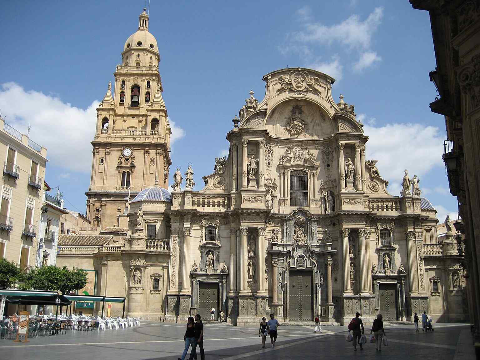 The Baroque facade of Murcia Cathedral, a celebrated landmark with a mainly Gothic interior.
