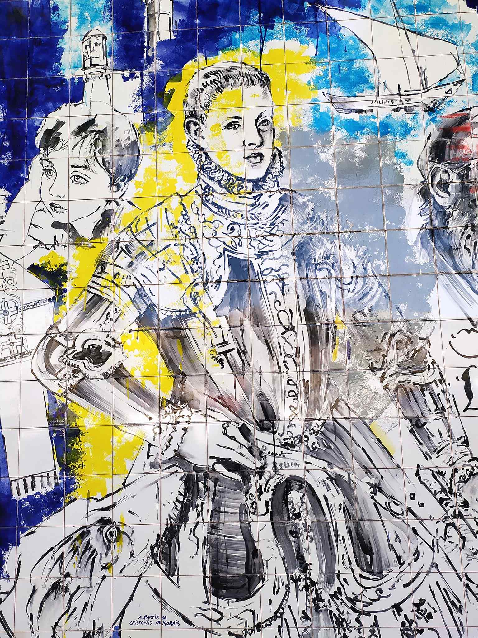 Blue-and-white tilework from Esposende, echoing the chapel’s azulejo panel of Saint John Baptist on the façade.