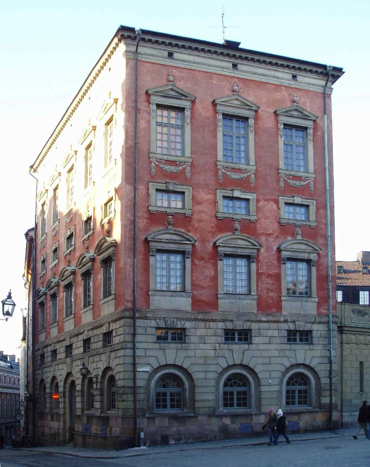 The well-preserved exterior of Axel Oxenstierna's Palace, Stockholm's first palace built in Roman Mannerism, which became a state monument in 1935.