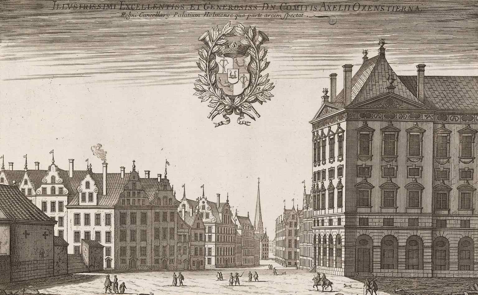 An illustration from 1670, depicting Axel Oxenstierna's Palace as part of a grander, uncompleted plan by Jean de la Vallée. The palace was never fully built due to the untimely deaths of Axel and his son.