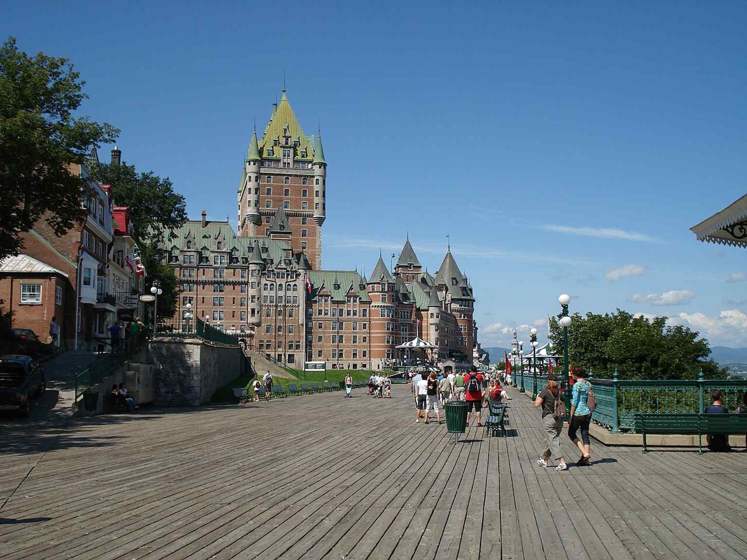 A wide view of Terrasse Dufferin, the cliffside promenade that replaced the old Durham Terrace after the 1834 fire and opened the waterfront to the public.