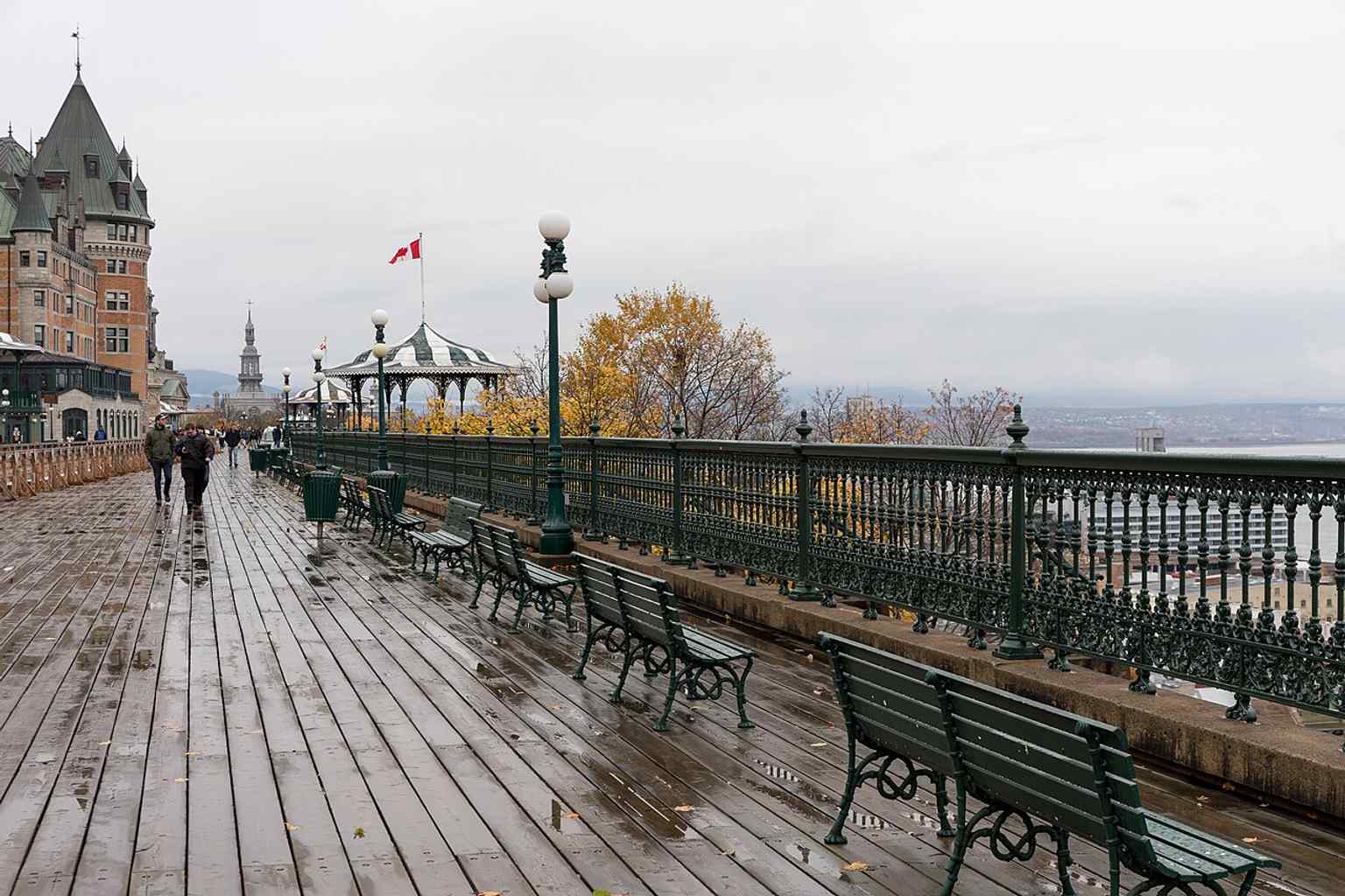 A closer look at the terrace’s built features, the kind of boardwalk setting where the first electric arc streetlamps once lit a public venue in 1885.
