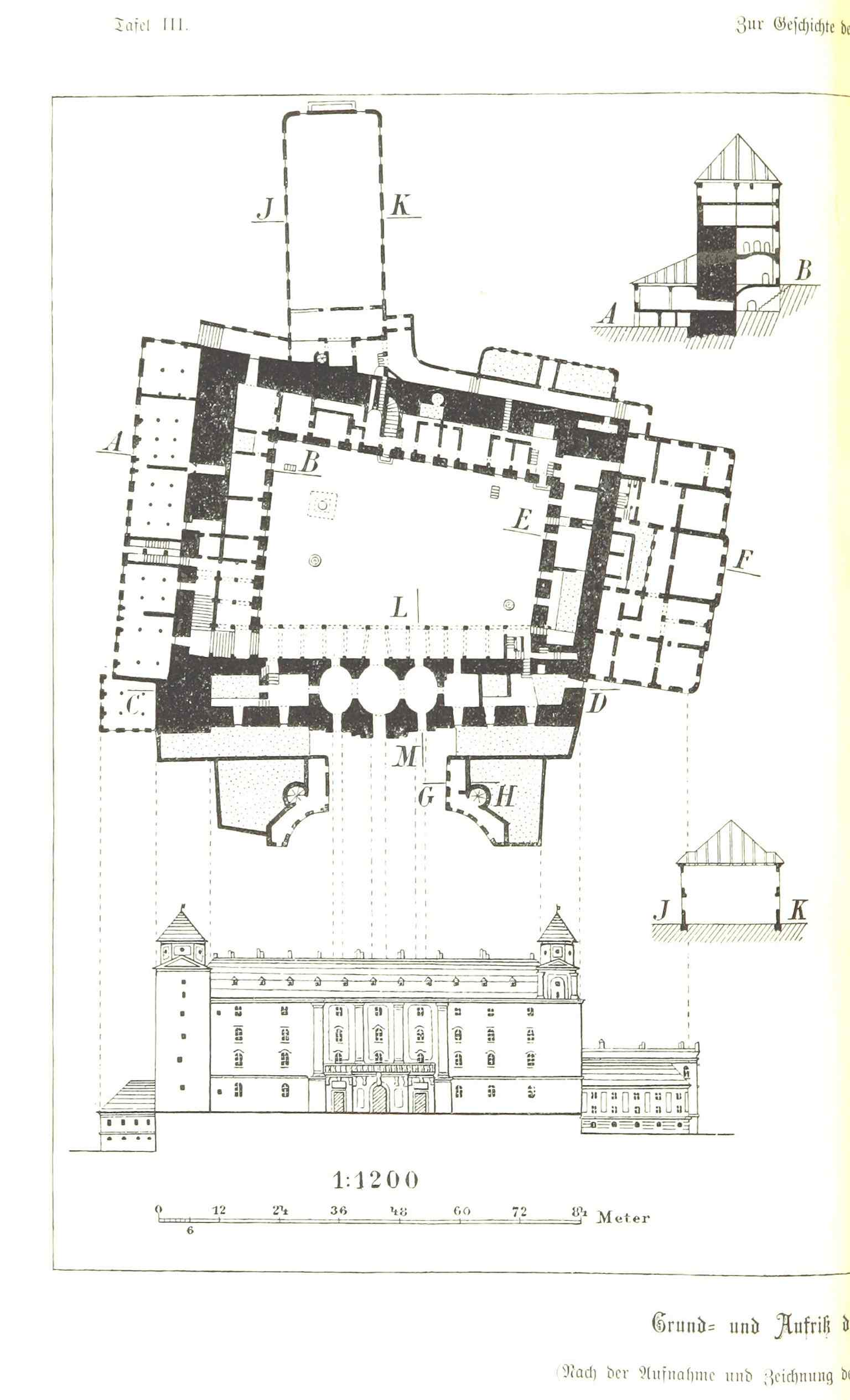 A 19th-century map of Pressburg that places the castle in its city context, showing how the fortress dominated the old town above the Danube.