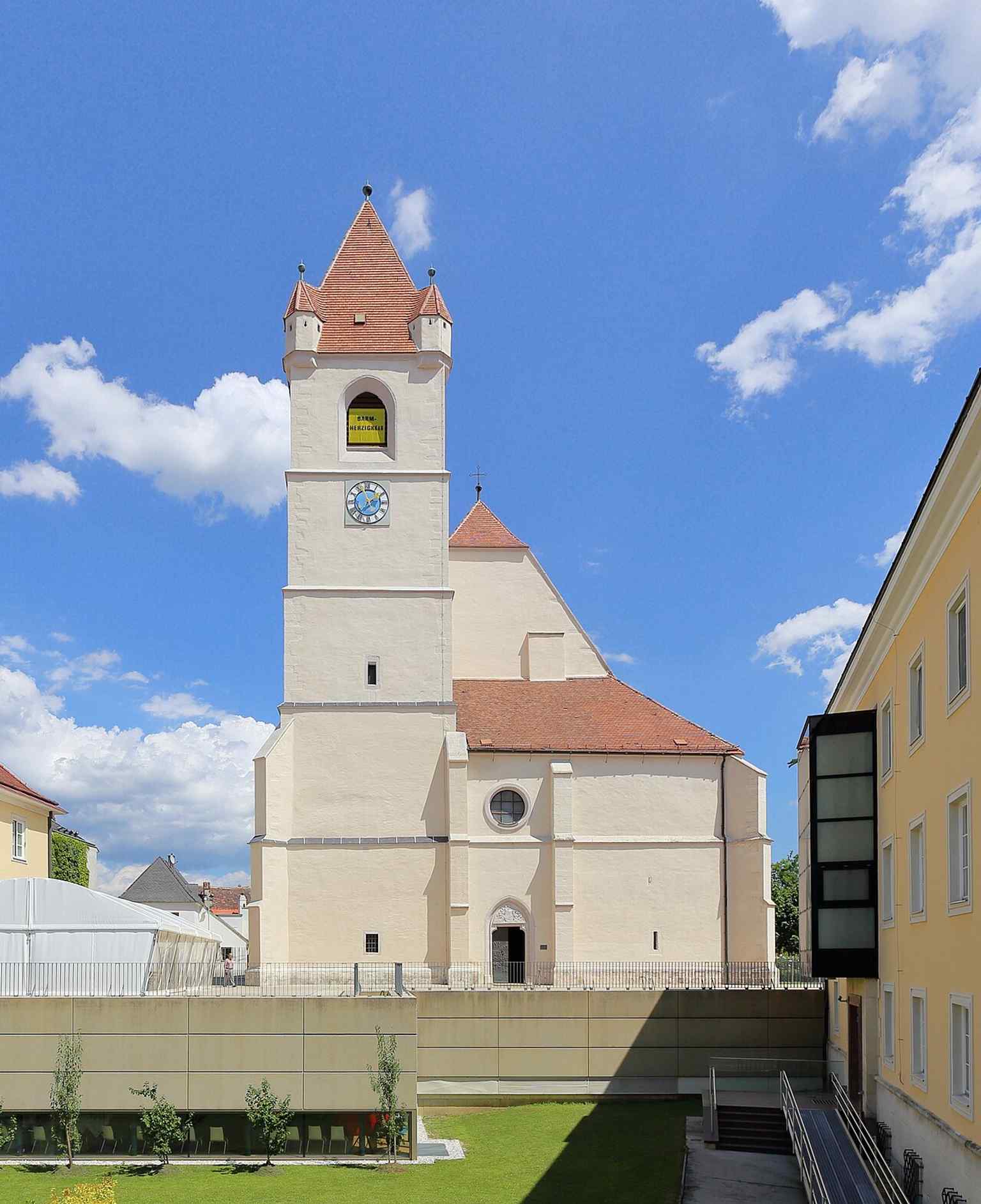 A west view that highlights the cathedral’s asymmetrical twin-tower design — only the north tower was fully built.