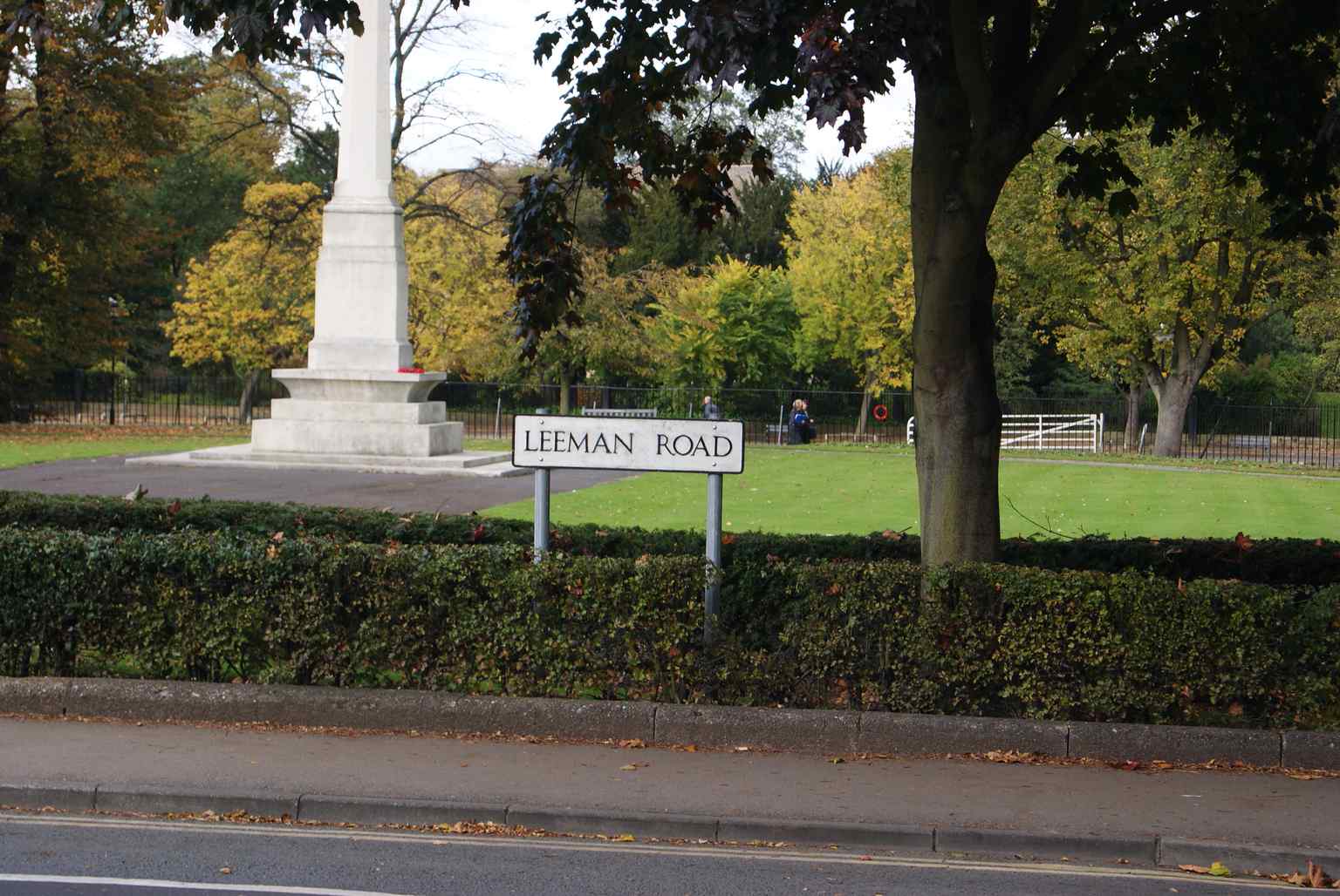 A street sign for Leeman Road, where the memorial was ultimately relocated after fierce public outcry over its original placement (2010).