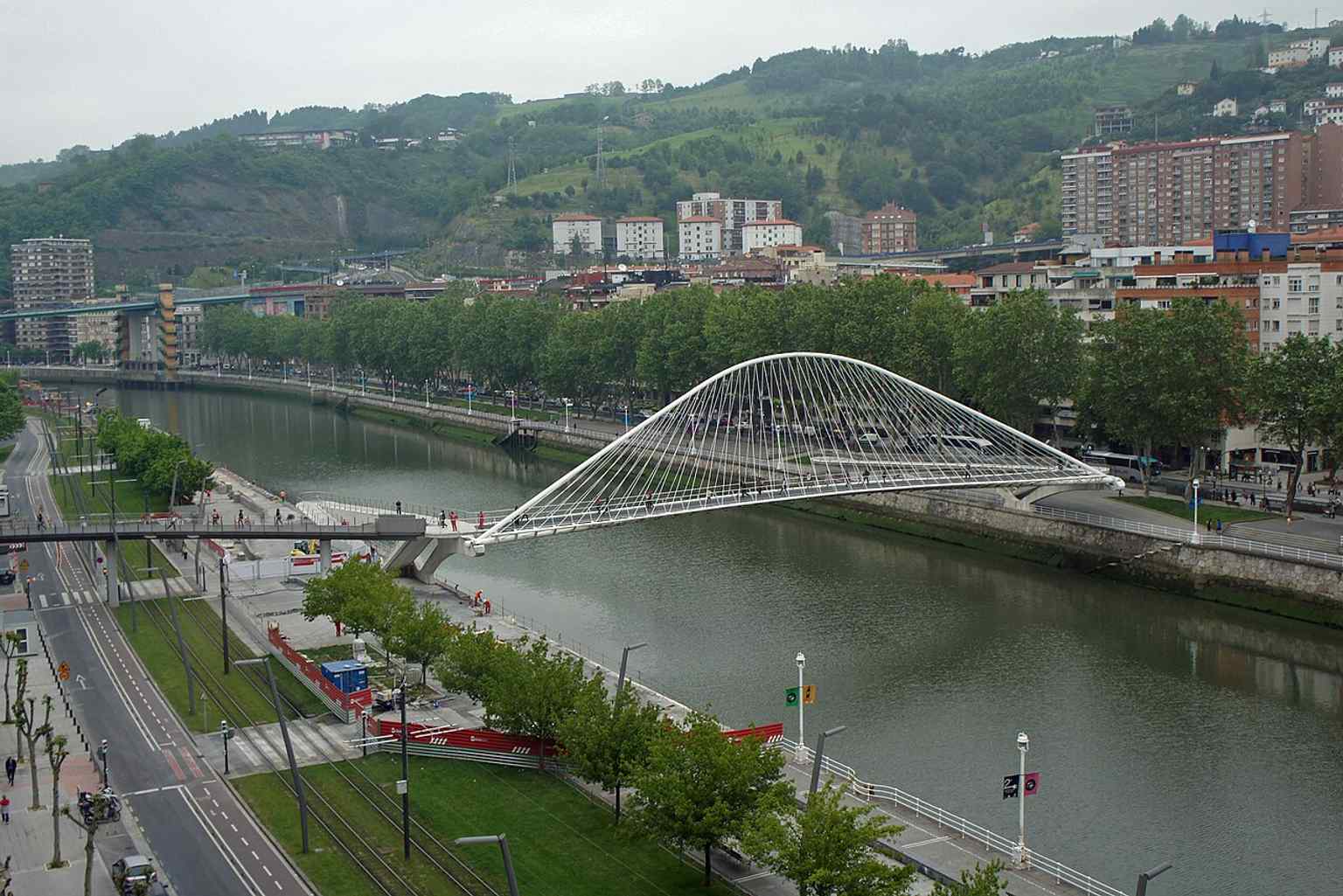 Another aerial angle that shows the bridge’s footprint on the river and its relationship to the surrounding waterfront.