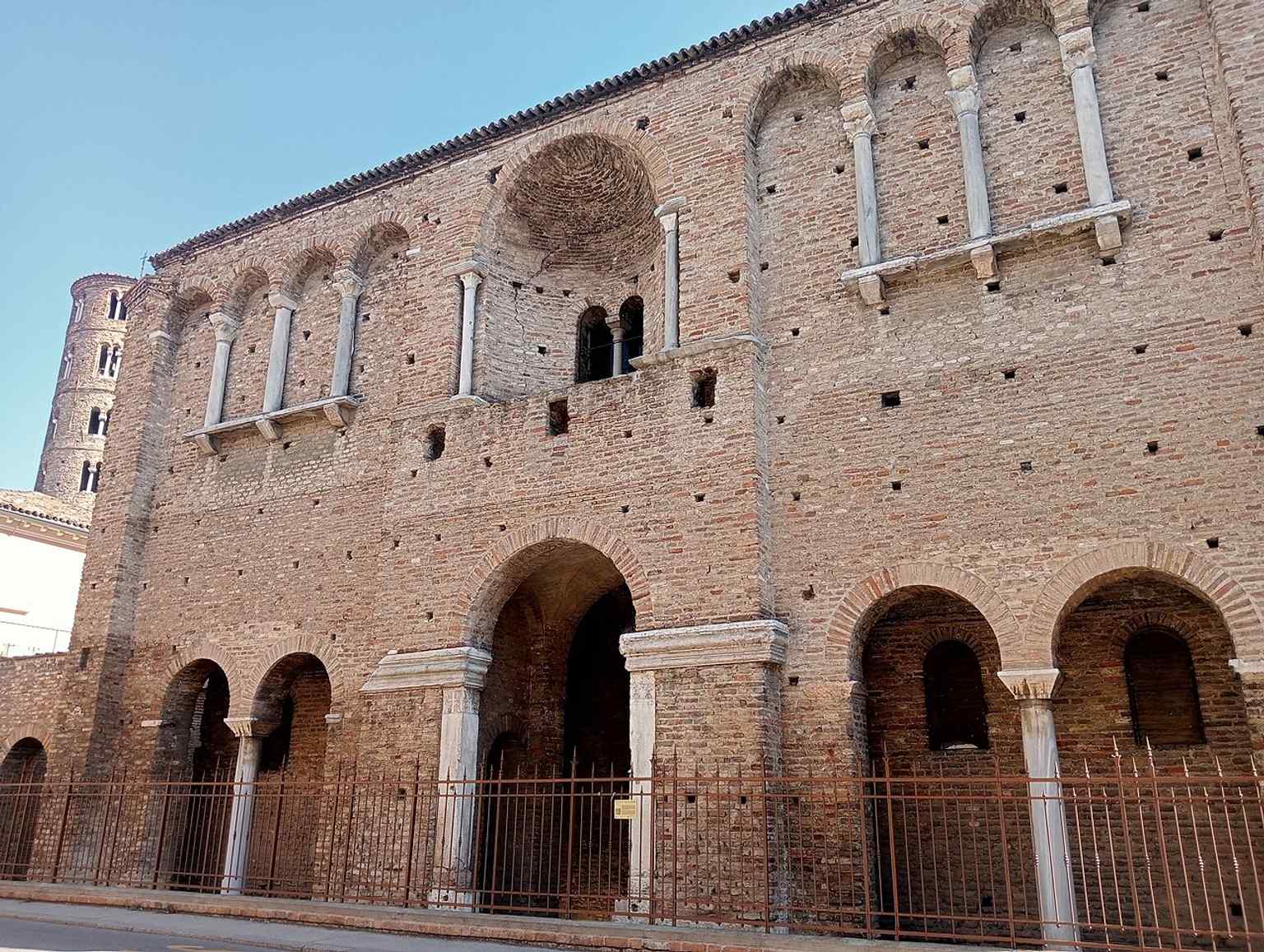 A modern detail view of the masonry at Theodoric’s Palace, where the visible wall is only one part of a multi-period structure.