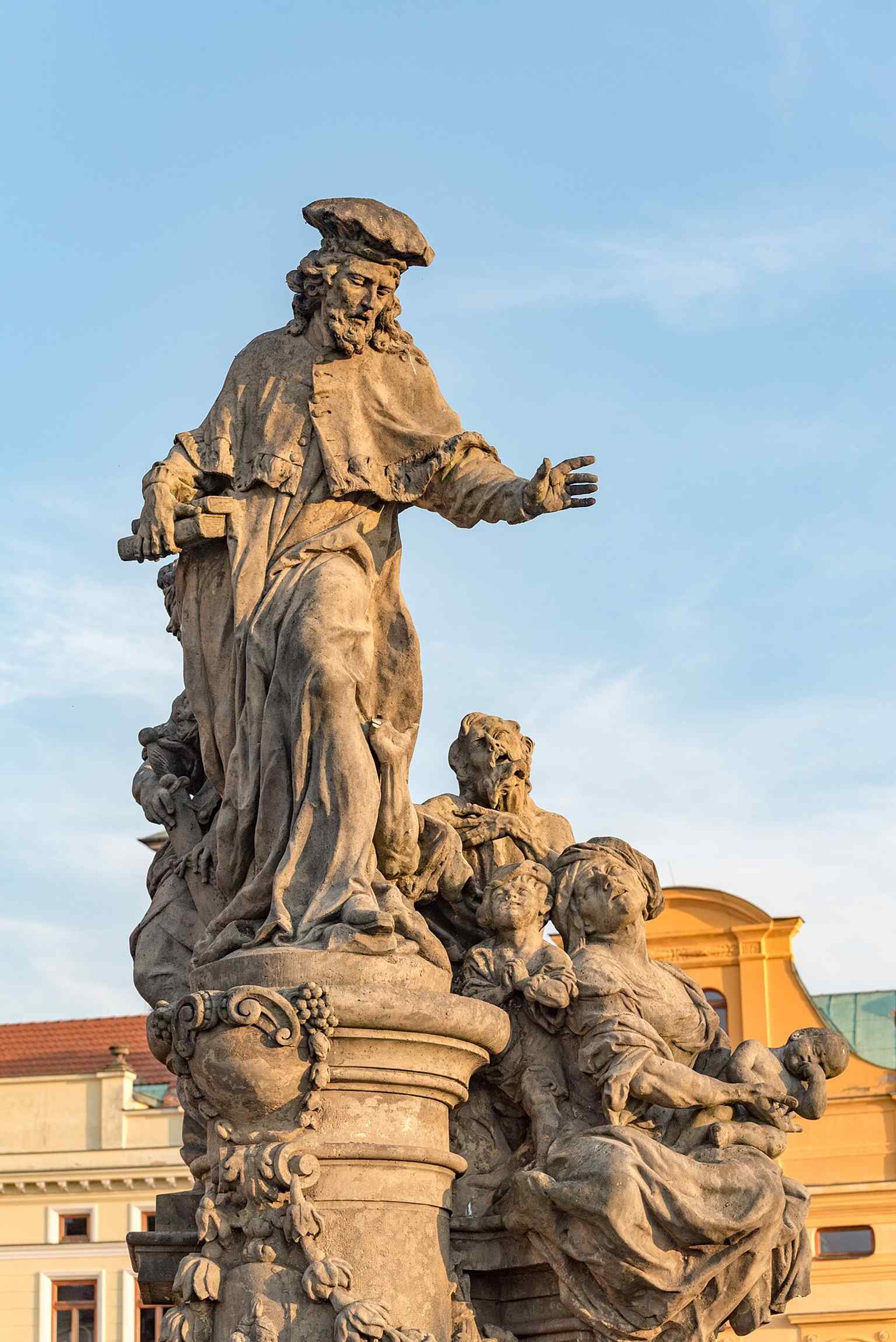 Matthias Braun's dynamic composition shows Saint Ivo turning from the rigid figure of Justice towards the suffering, reminding lawyers of their duty to show mercy.