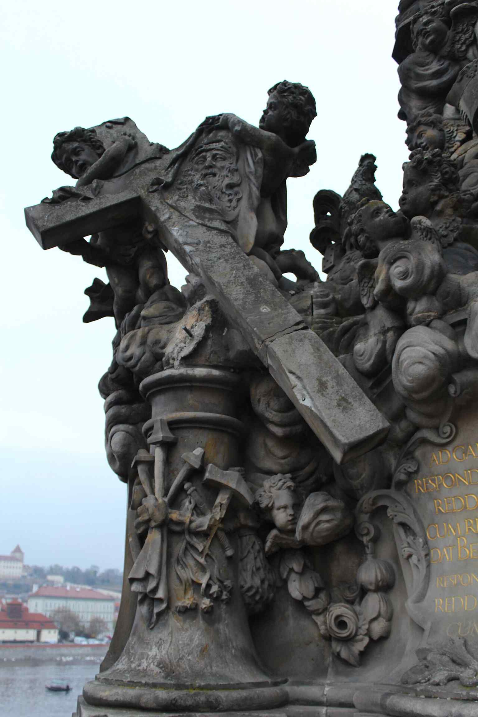 This detail shows the architectural column representing the scourging of Christ, modeled by Jäckel after a famous relic in Rome, connecting Prague to wider Catholic veneration.