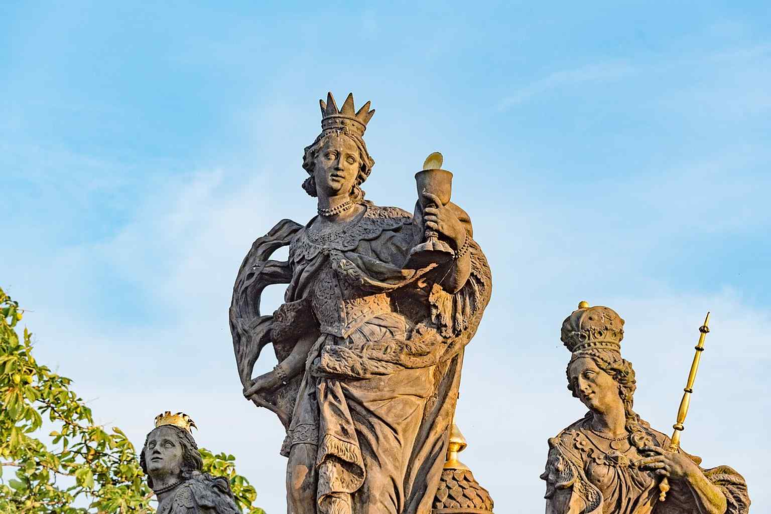 A panoramic view of the sculptural group on the Charles Bridge, commissioned by Jan Václav Obytecký z Obytec as a visual prayer for his soul.