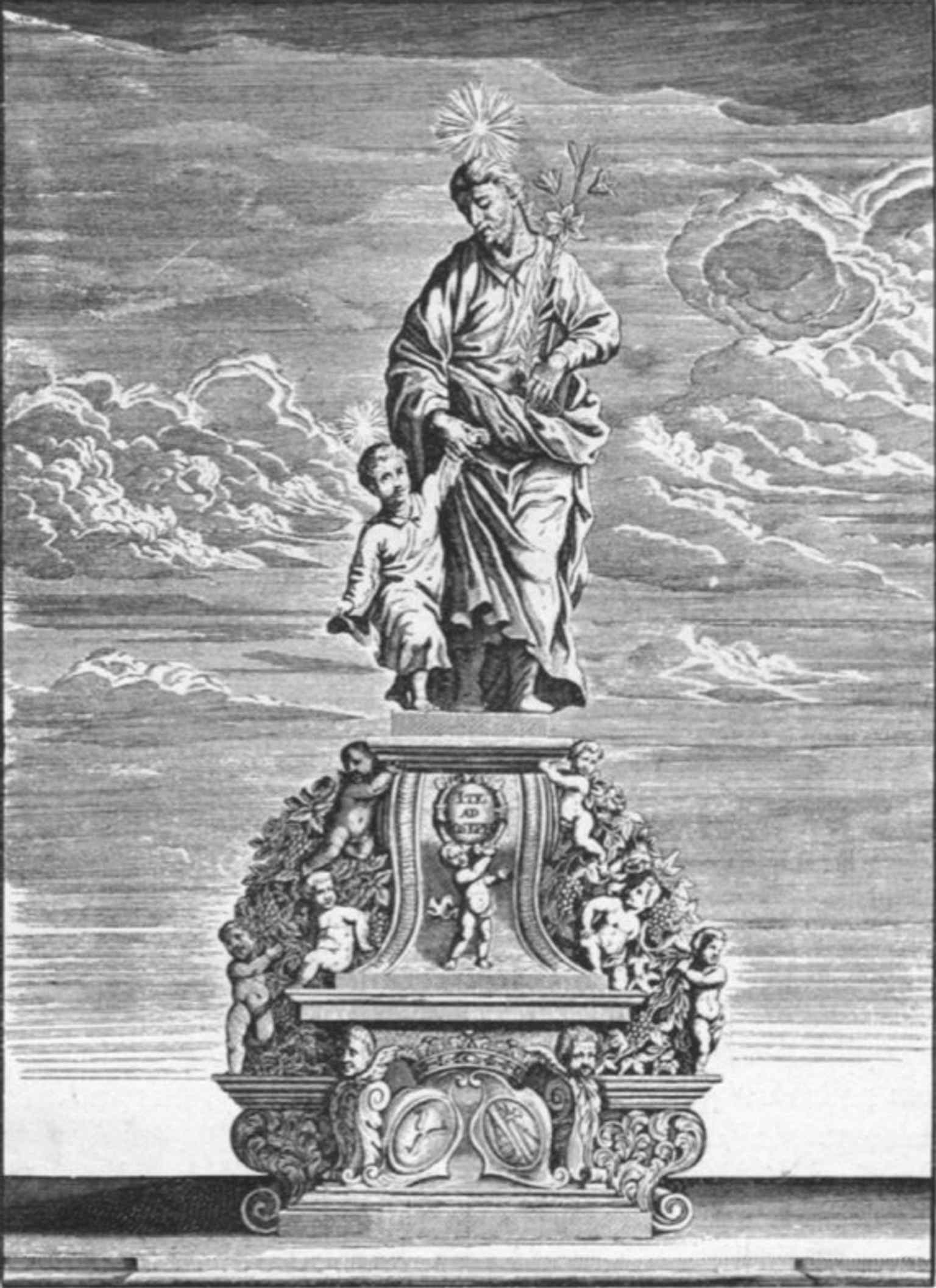 This image shows the original Baroque statue of Saint Joseph by Jan Brokoff, created in 1706, which now rests in the Lapidarium after being severely damaged in 1848.