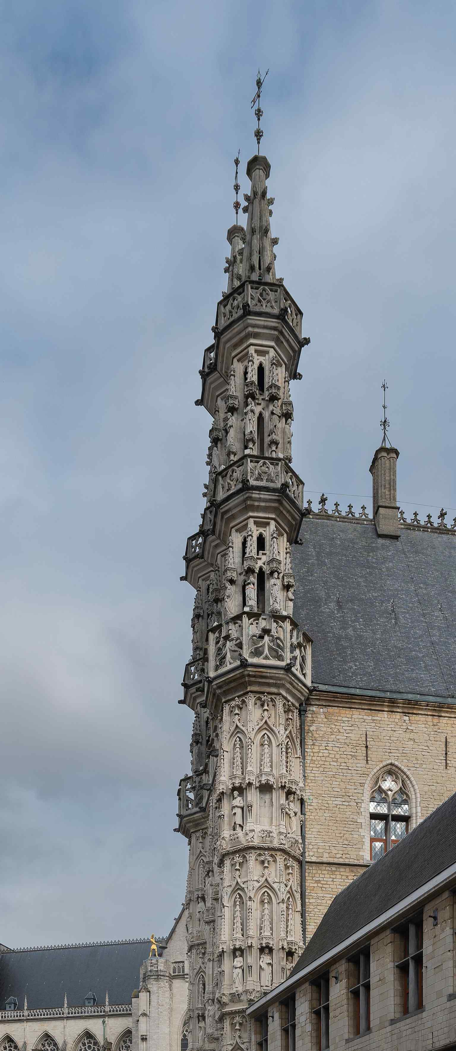 One of the Town Hall’s pinnacles, showing the vertical Gothic crown of the building and its finely balanced symmetry.