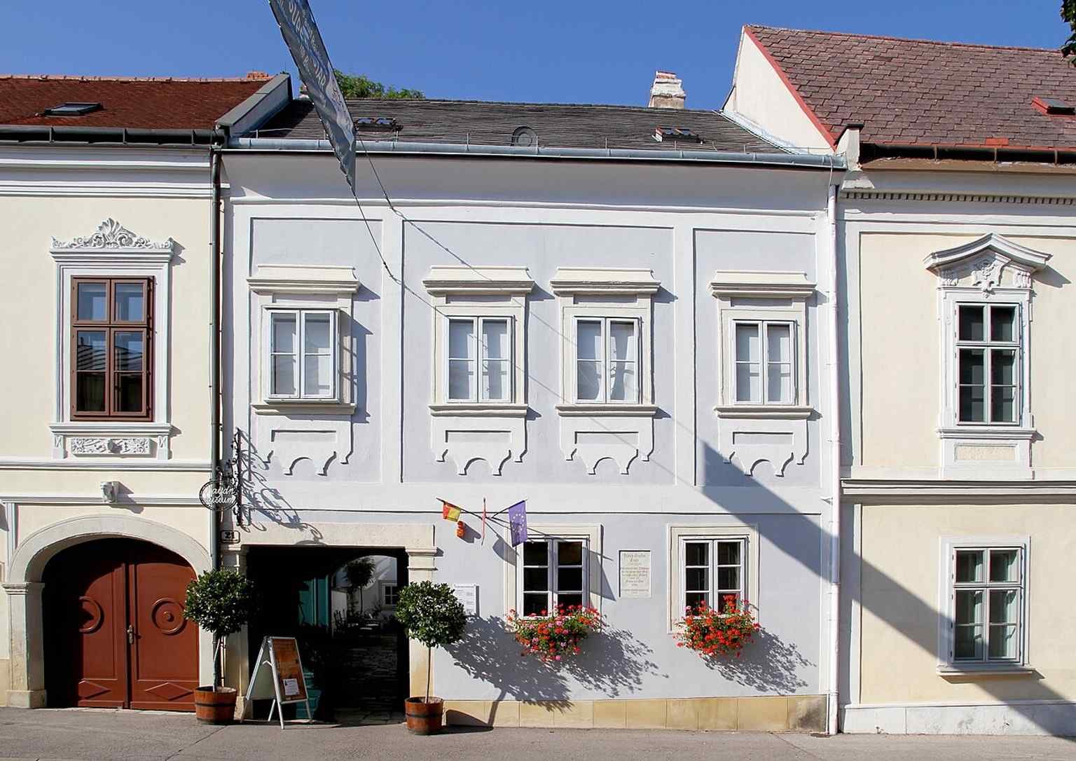 The listed facade of Haydn House on Joseph Haydn Gasse, where Joseph Haydn lived from 1766 to 1778 and later received a museum dedication.