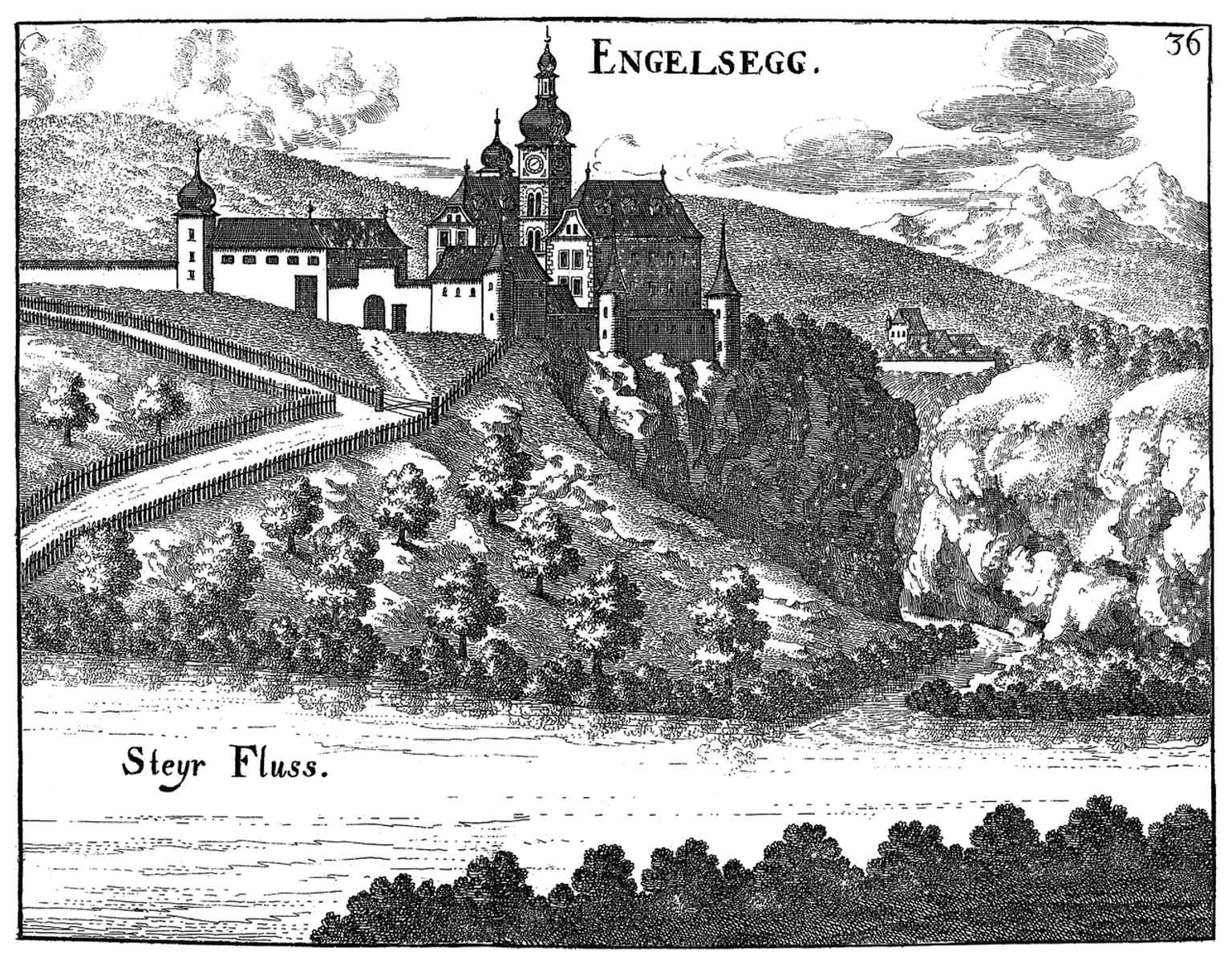 Engelseck in an old 1674 engraving — a rare look at the castle’s appearance in early modern times, long before it became municipal property.
