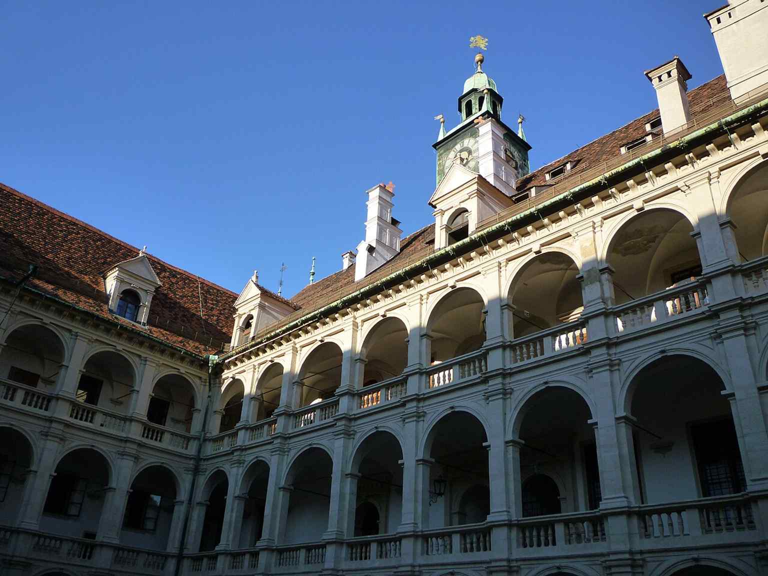 Another view into the main courtyard, useful for showing the three-storey arcades that make the Graz Country House so distinctive.