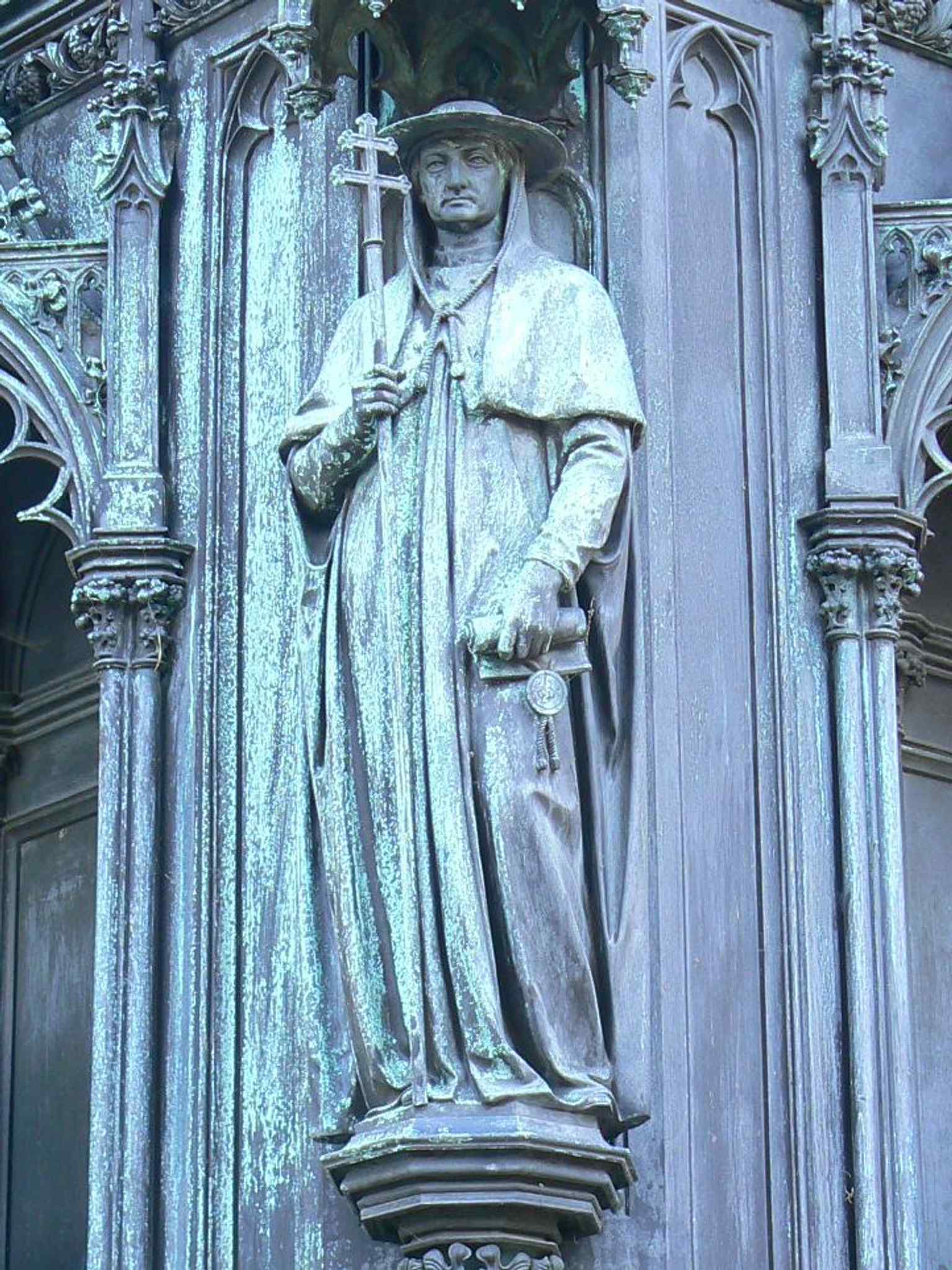 Jan Očko of Vlašim, Arnošt's successor and the first Czech cardinal, stands as another key contemporary on the pedestal.