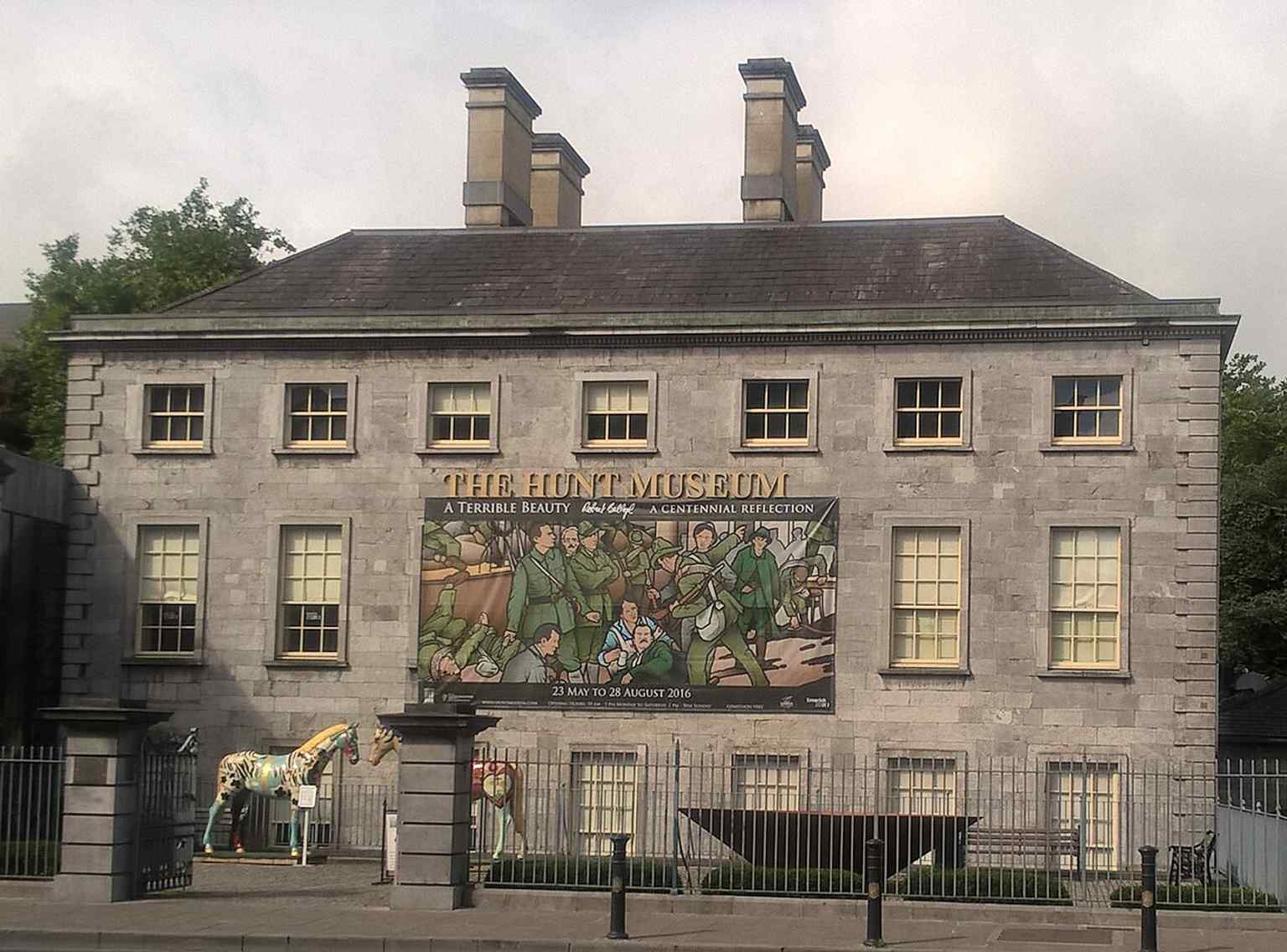The Hunt Museum is housed in Limerick's 18th-century Custom House, a Palladian-style building, with 'Horse Outside' sculptures inspired by The Rubberbandits song.