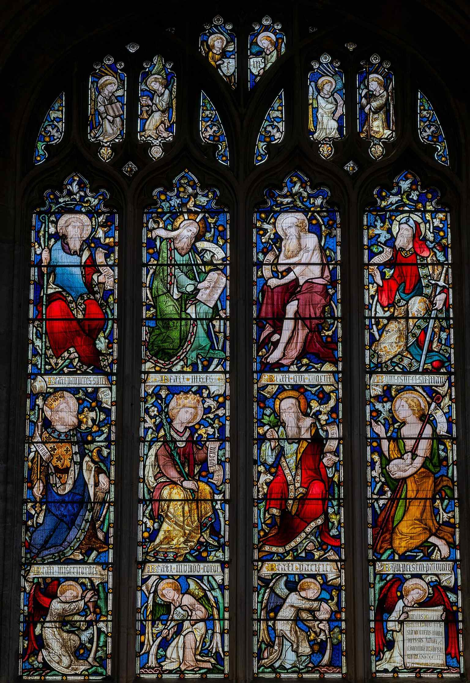 One of St Mary’s stained-glass windows, reflecting the church’s rich Victorian and medieval glazing mentioned in its history.