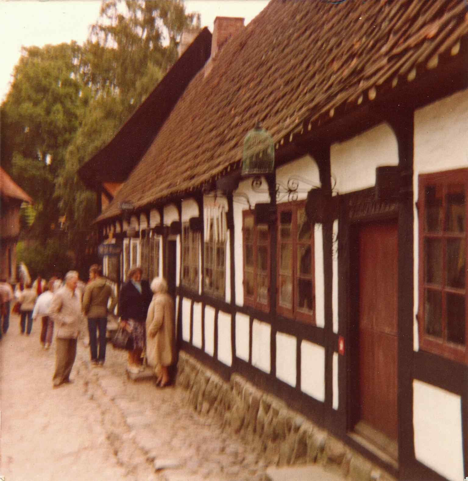 An early view of Den Gamle By from 1981, useful for showing how the museum has grown over time from a small collection into a full townscape.