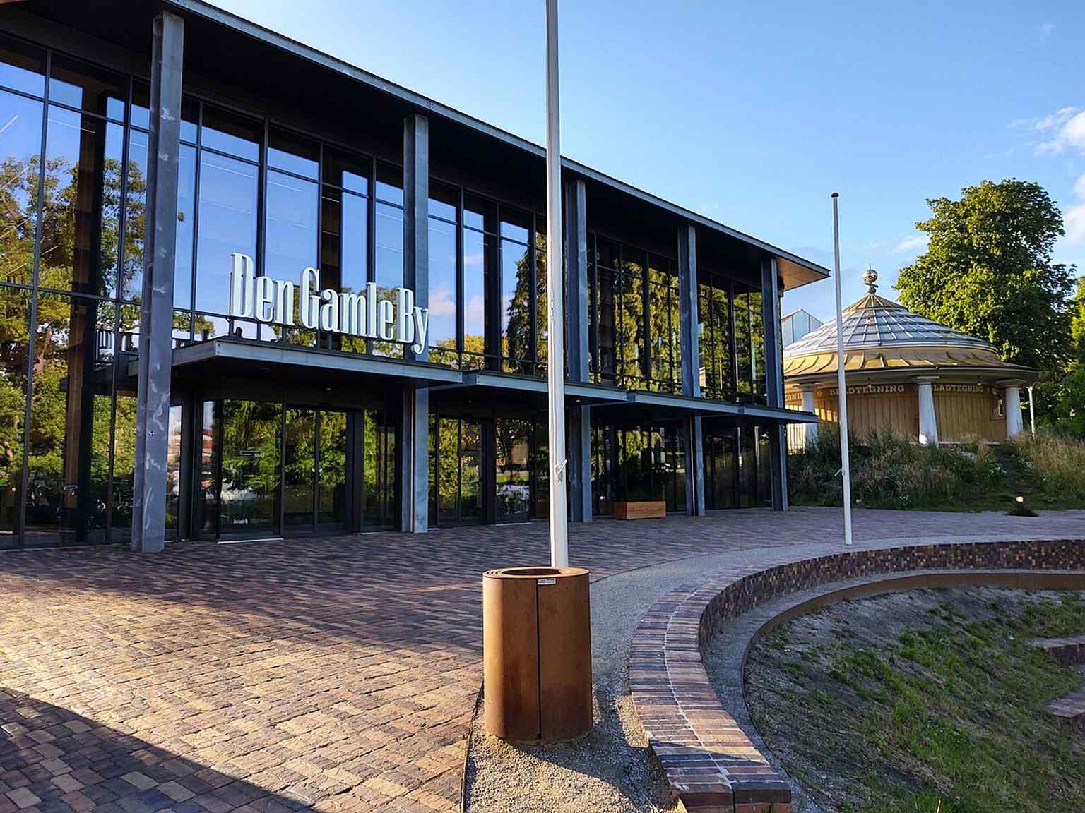 The main entrance to Den Gamle By in Aarhus, the gateway to the open-air museum founded in 1914 and now home to dozens of historic buildings.