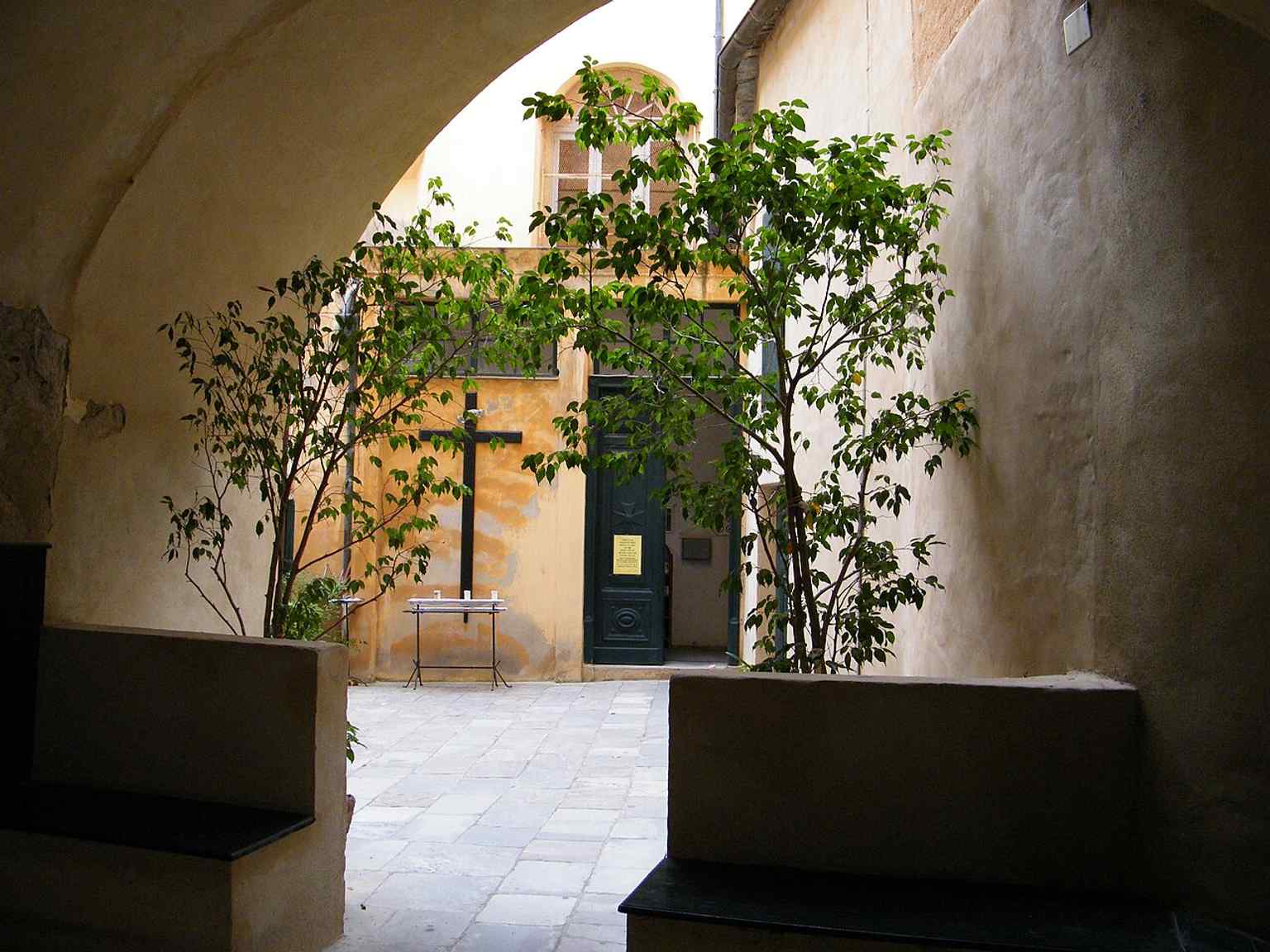 The church’s entrance courtyard in Bastia’s historic citadel, part of the 1931 listed monument.