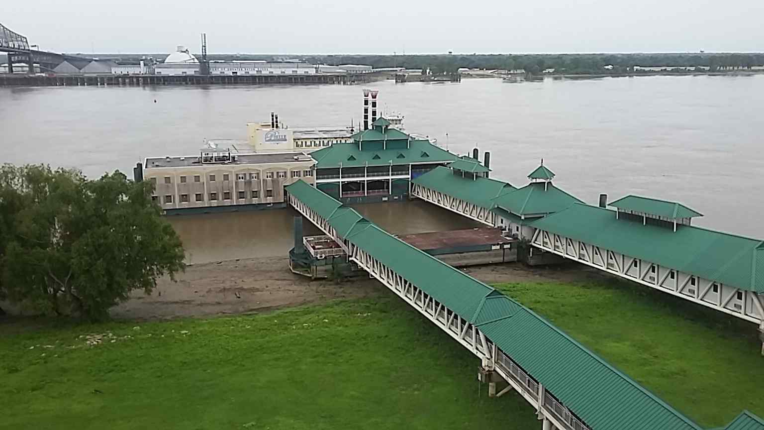 This is the Belle of Baton Rouge casino boat, a 268-foot, four-deck sternwheeler with 28,500 square feet of gaming space, which was famously towed down the Mississippi River in 2025 to be scrapped.