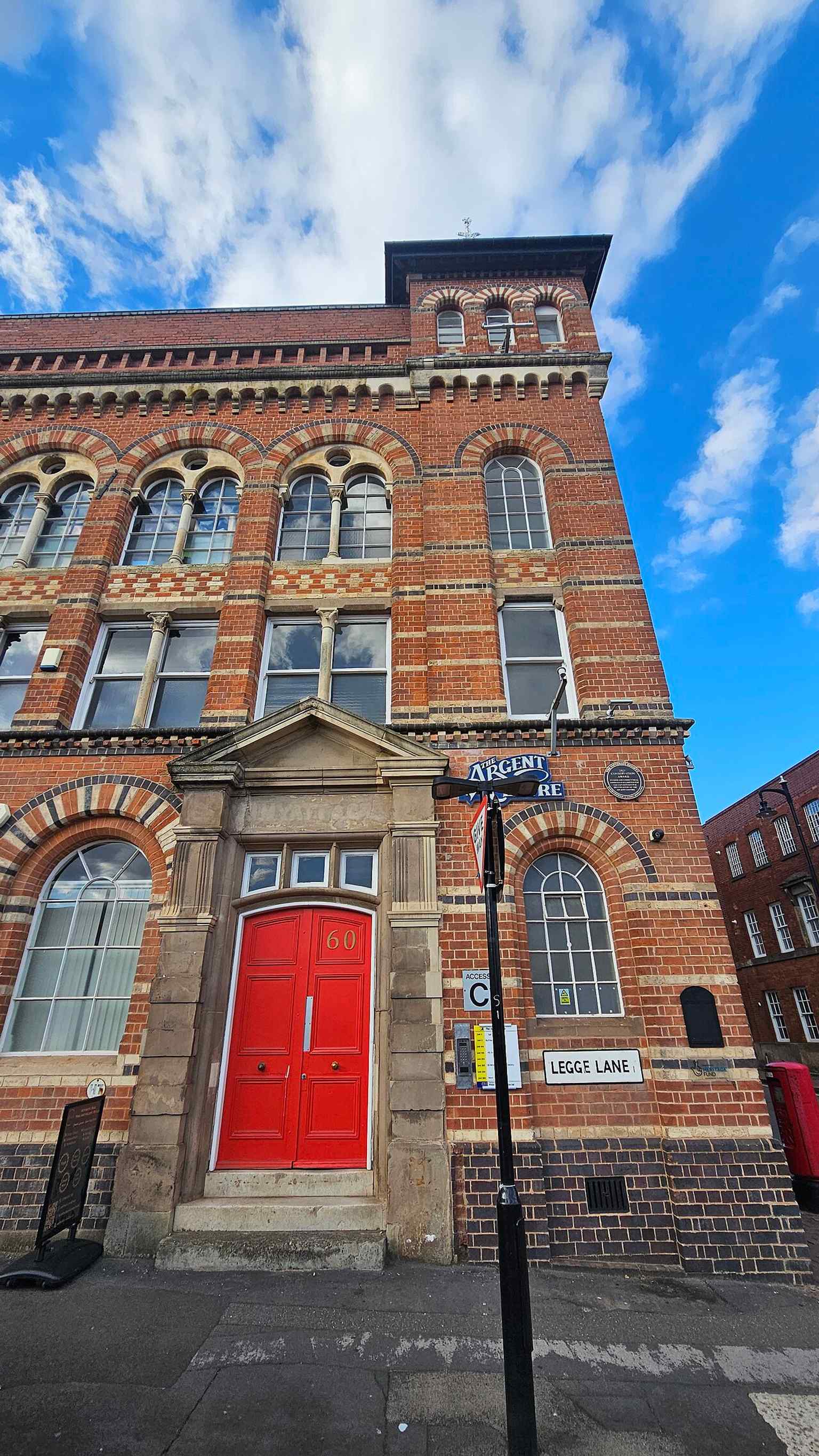 Another current exterior view of the Argent Centre, useful for showing the restored landmark on Frederick Street and Legge Road.