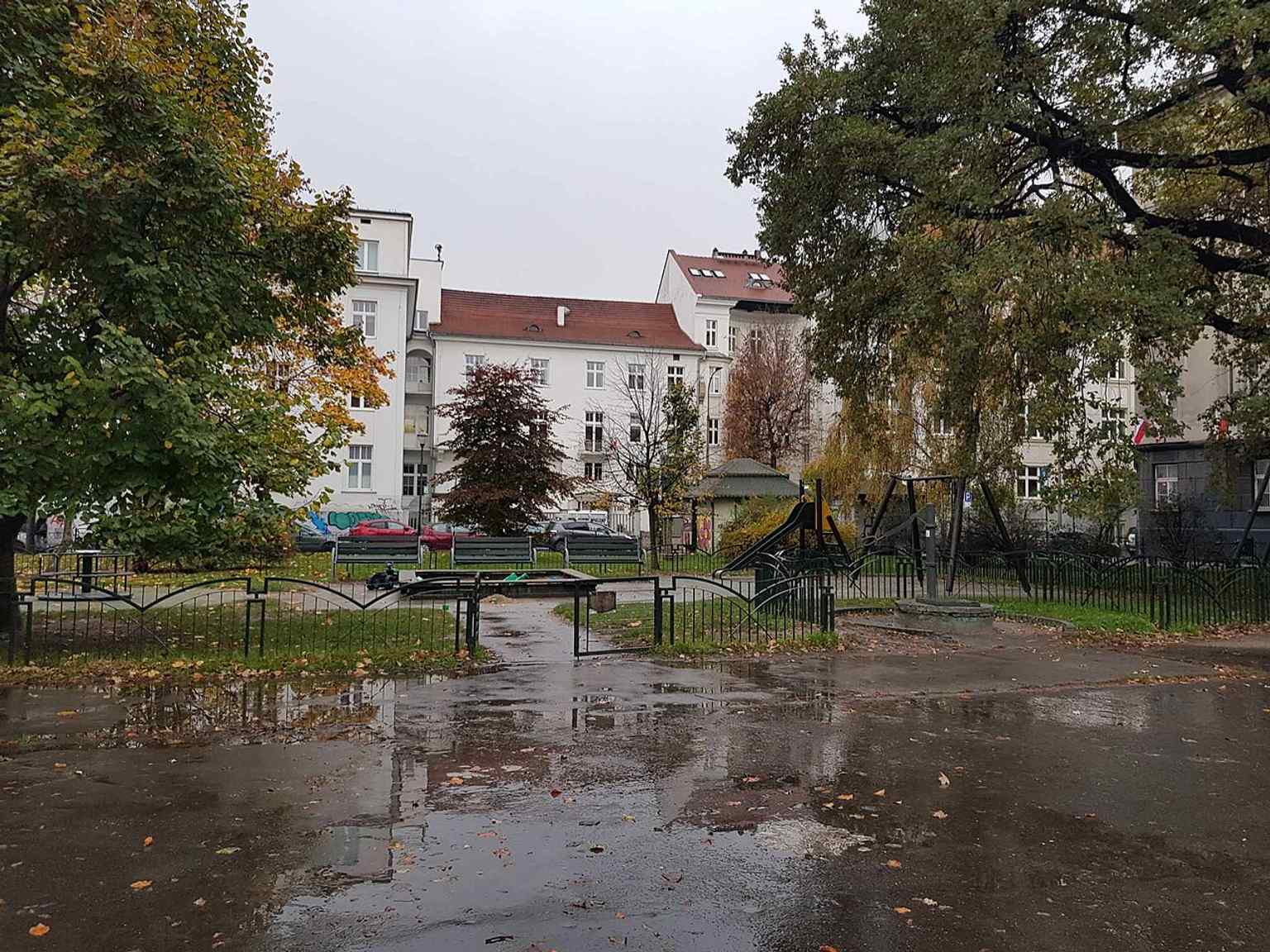 The playground on Sikorski Square reflects the recent effort to turn the area back into a greener, family-friendly courtyard in the heart of Kraków.