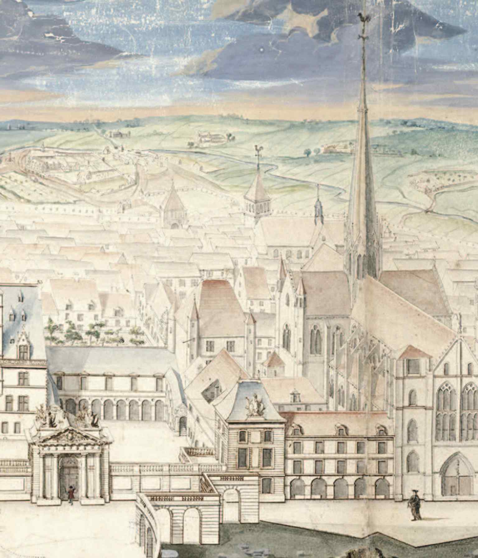 An original architectural drawing from 1688 by Jules Hardouin-Mansart, the architect who designed the Place Royale (now Place de la Libération) between 1686 and 1689.