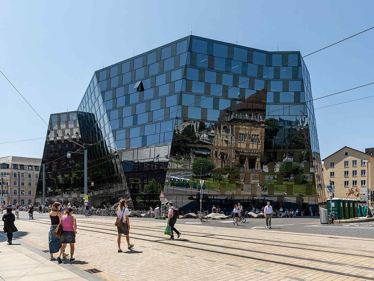 The library beside the Stadttheater area — a useful city-context shot that places the UB in central Freiburg.