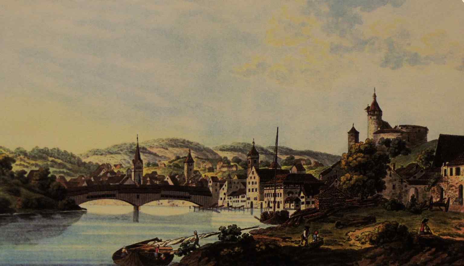 The Grubenmann bridge in Schaffhausen, an important predecessor that was famous for its ambitious wooden engineering and later destroyed in 1799.