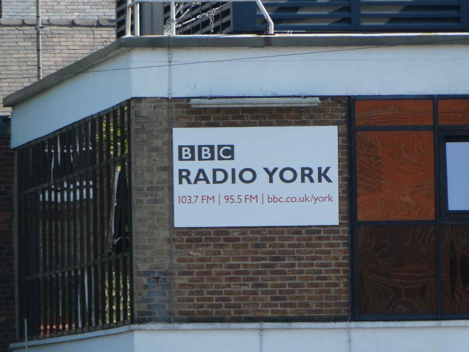 The unmistakable crisp lettering of the BBC Radio York signage on Bootham Row, seen in 2021.