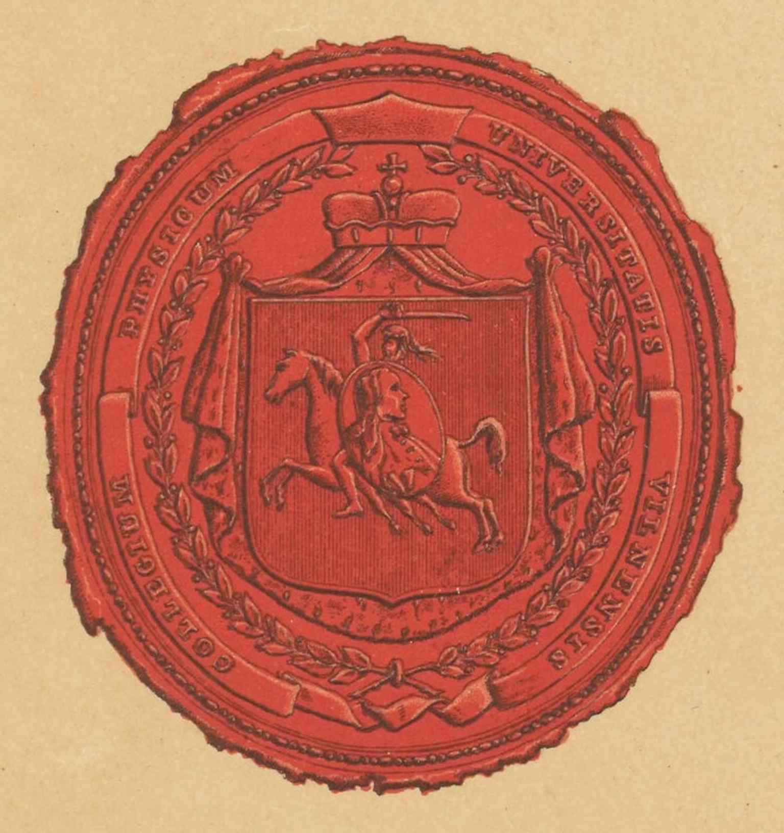 An 18th-century seal with the Vytis, showing how the university’s identity was tied to the Grand Duchy of Lithuania.