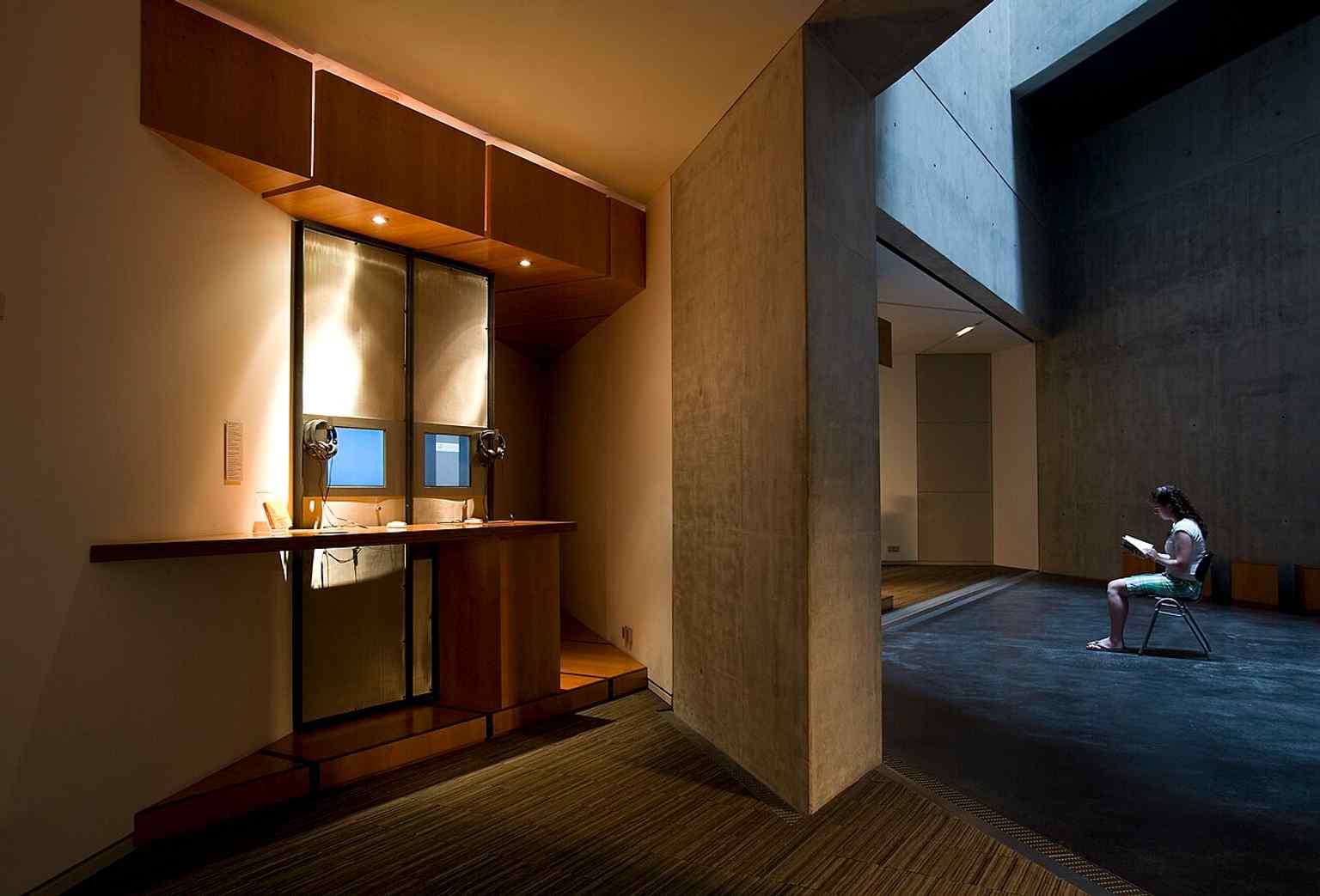 A modern exhibition space inside the museum, reflecting its multimedia approach to presenting Jewish life from the Middle Ages to today.