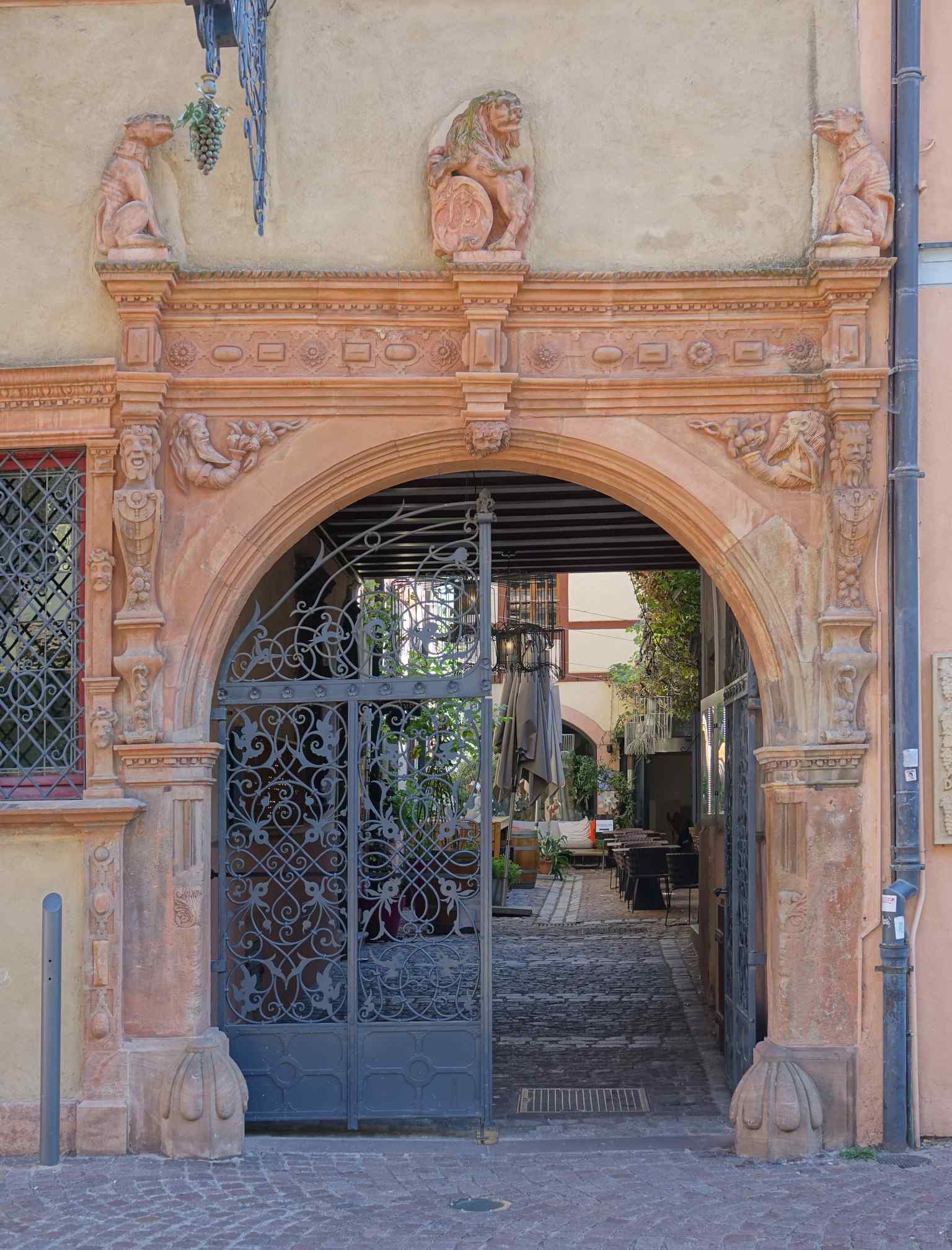 The ornate ground-floor portal, photographed in 2019, which witnessed centuries of changing ownership as the property passed to new hands.