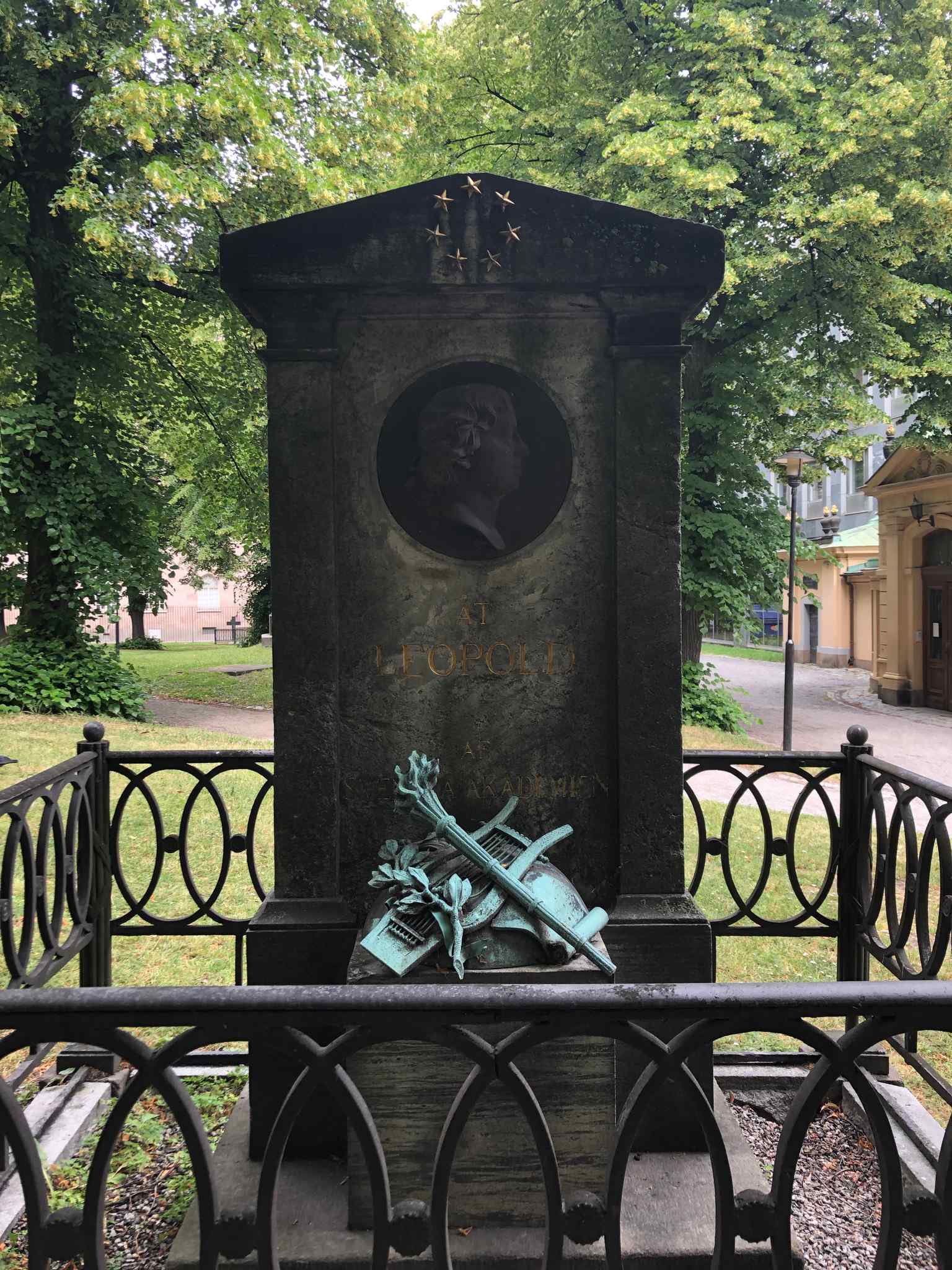The churchyard is the final resting place for many notable figures, including Carl Gustaf af Leopold, though some graves, like Bellman's, have a more complex history.