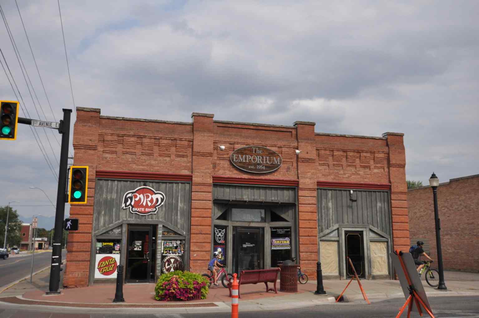 The former Kalispell Monumental Company storefront still stands on First Avenue East, where rail access helped the monument business handle heavy stone shipments.