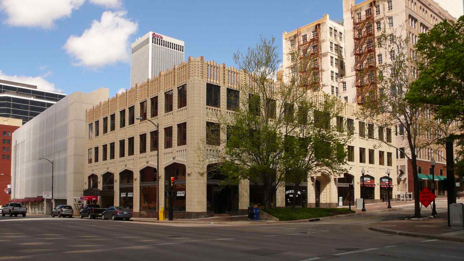 This view of the Pythian Building highlights its three-story structure, a direct result of construction being halted during the Great Depression, preventing the planned ten-story hotel from being built.