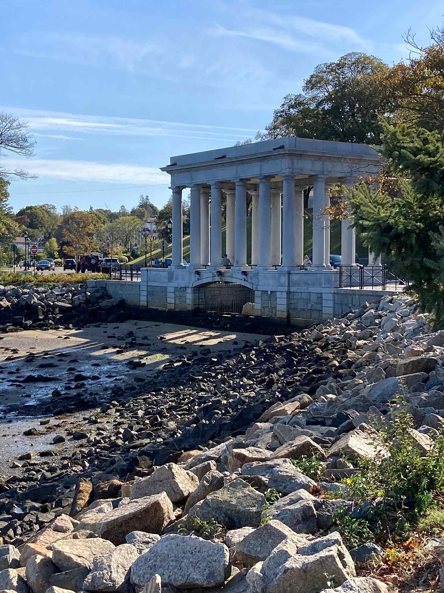 In 1920, Plymouth Rock was strategically relocated to be at water level, making it appear tide-washed at low tide.