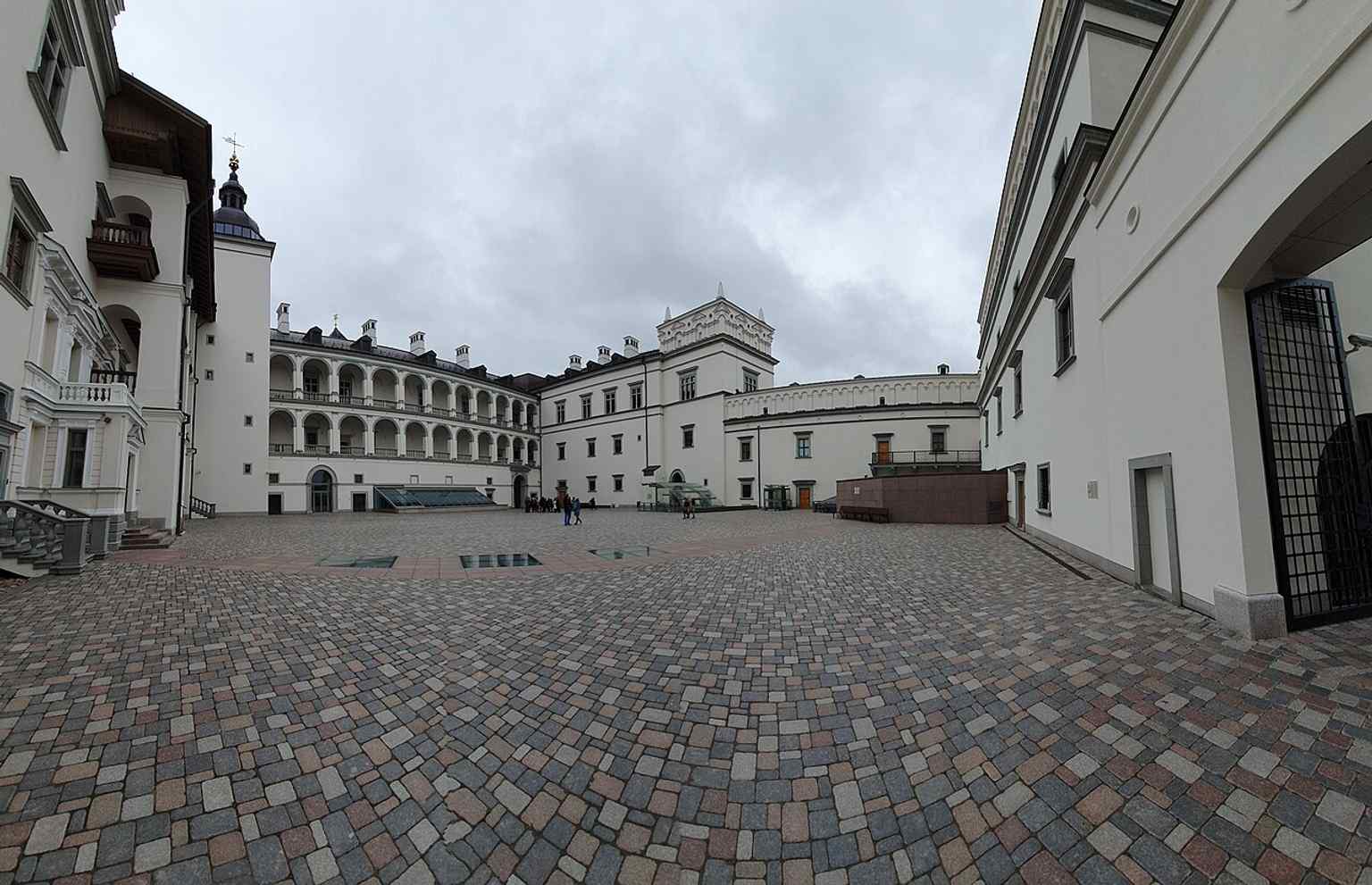A wide panorama of the Grand Courtyard, the ceremonial heart of the rebuilt palace complex used for major state events.
