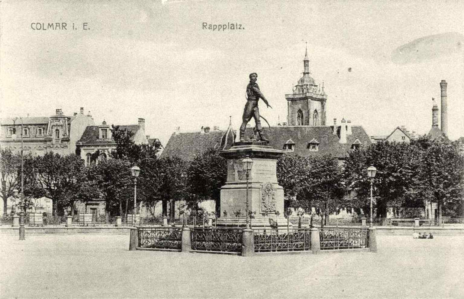 A historic view of Place Rapp from 1900, showing how the public square looked over a century ago.