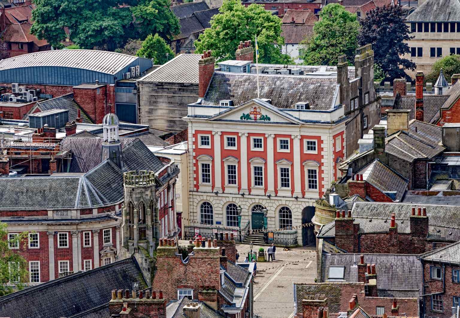 Looking down at the Mansion House from the York Minster Central tower, showing how the building is woven into the very fabric of the city. (2024)