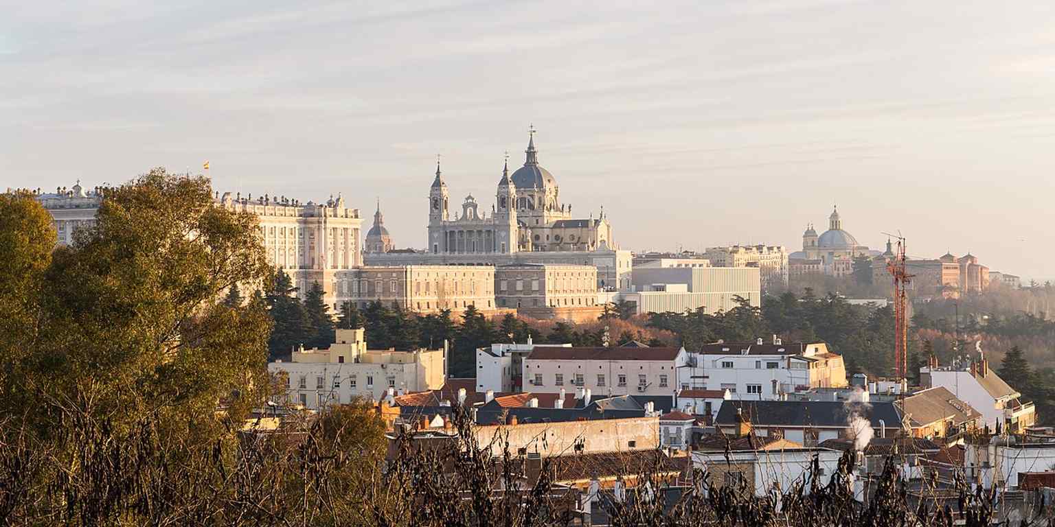 The palace beside the Almudena Cathedral, highlighting the southern edge of the monumental complex.